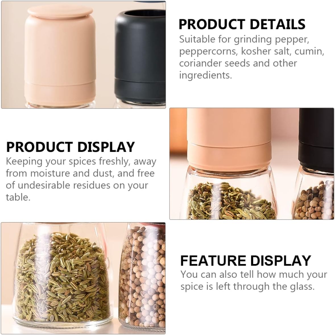 Alipis Salt Pepper Shaker Set with Pepper Mill