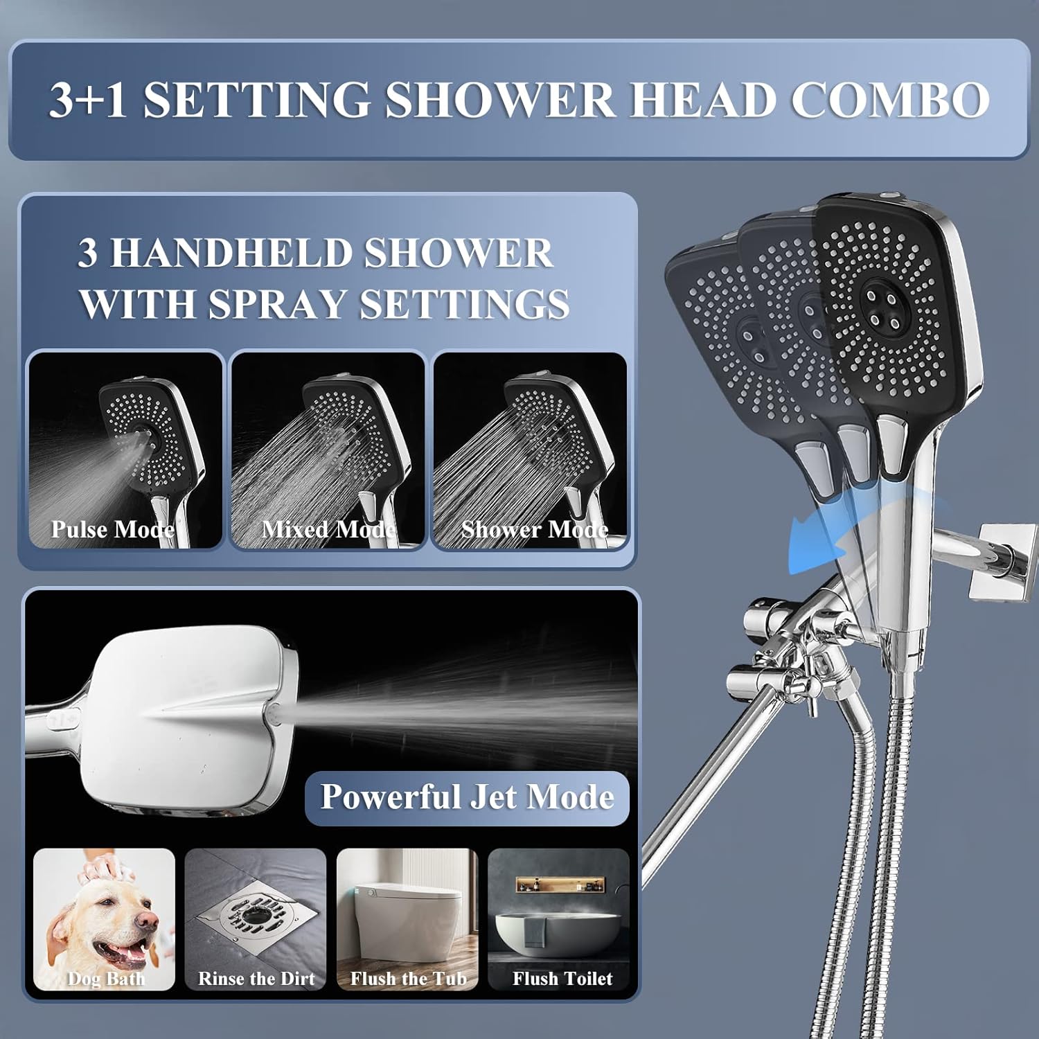 Jcrob 12 Inch Rain Shower Head Combo with Handheld and 3-Way Diverter