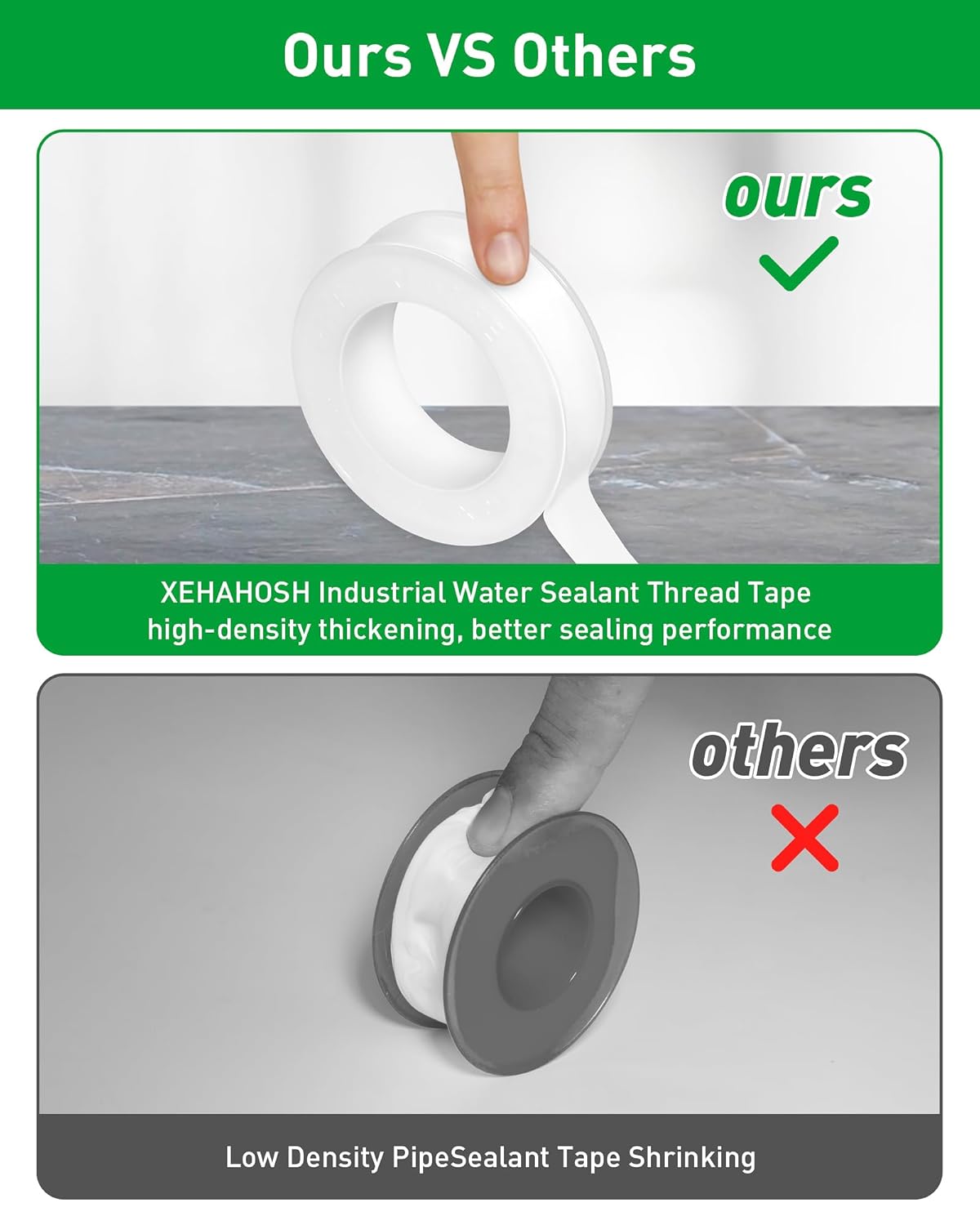 3 Roll Teflon Pipe Sealing Tape - 374 to 536F 390 in Length Green