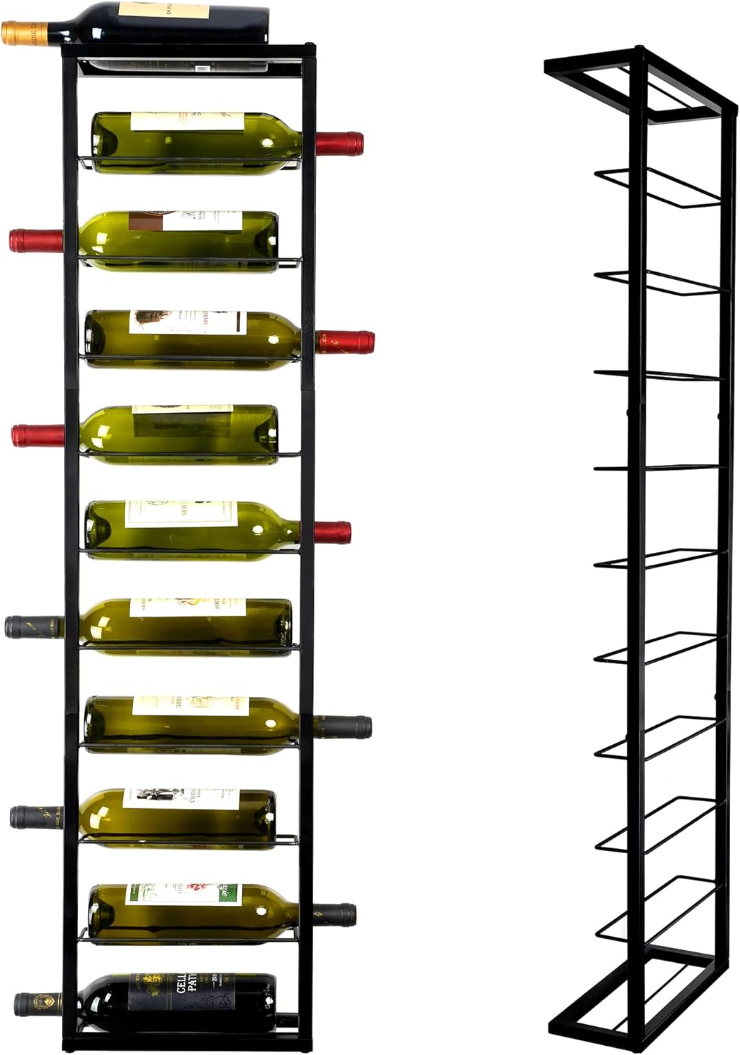 AQAREA Wall Mounted Wine Rack - 10 Bottle Metal Holder Black
