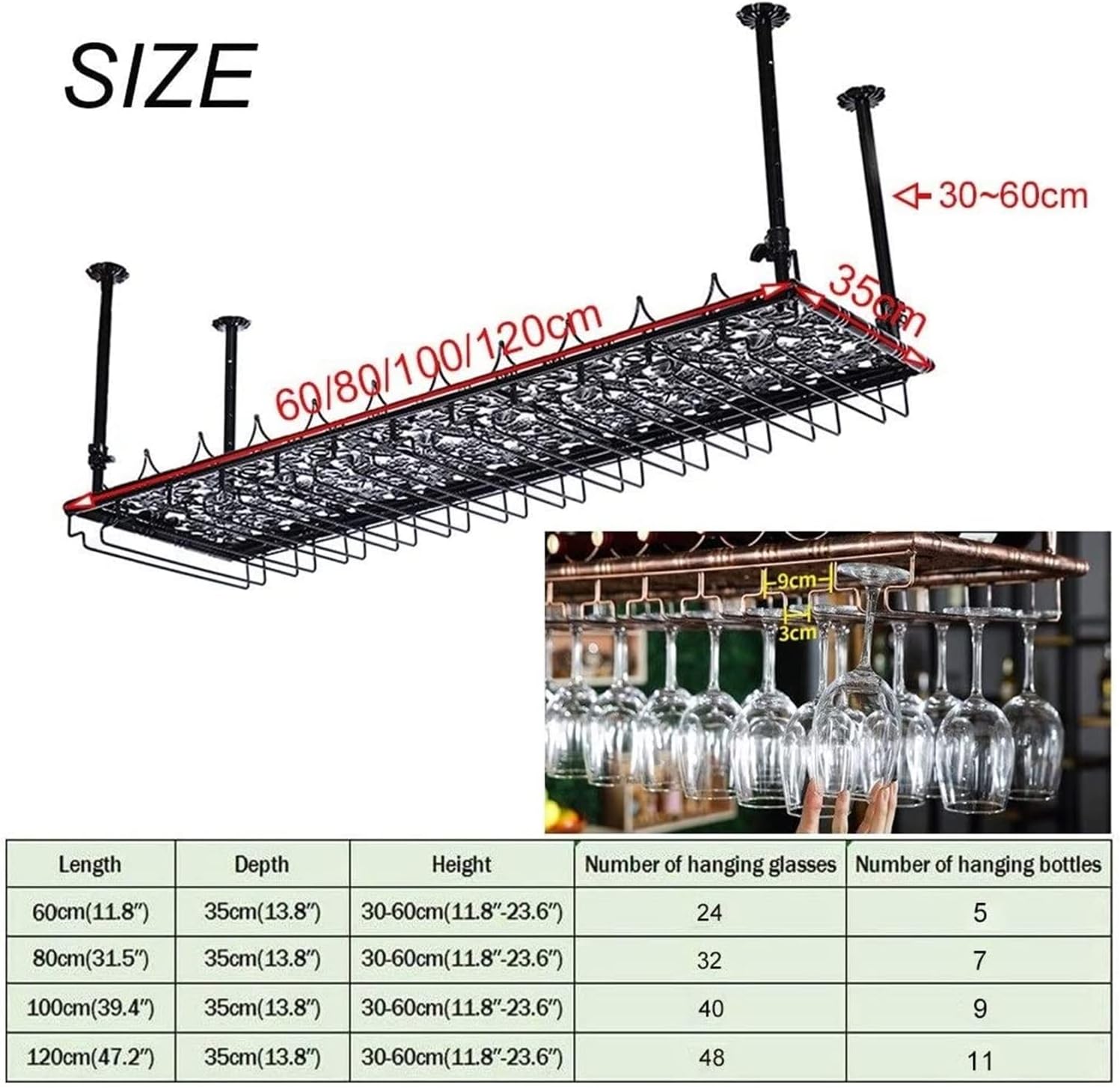 ALDEPO Adjustable Height Wine Rack - Black 60x35cm