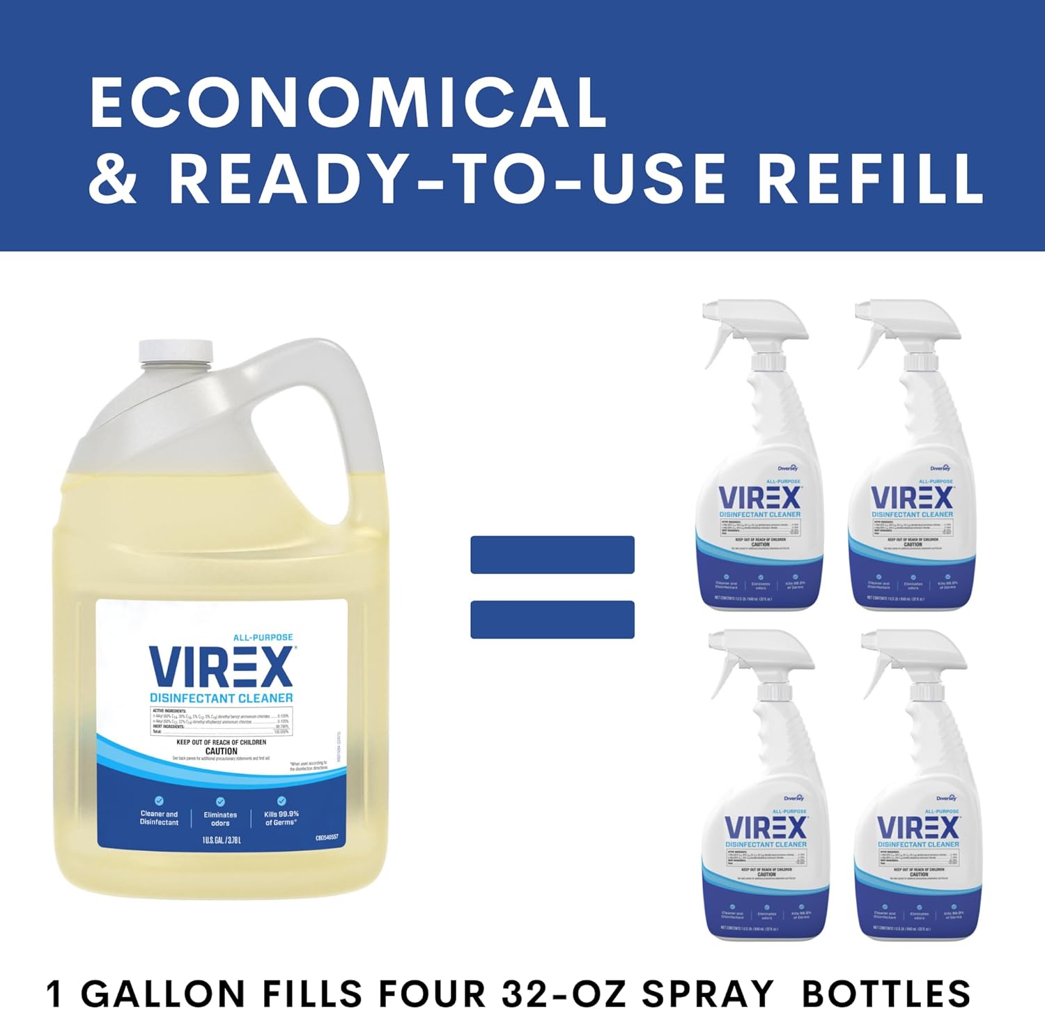 VIREX CBD540557 All Purpose Disinfectant Cleaner - 1 Gallon Lemon Scent