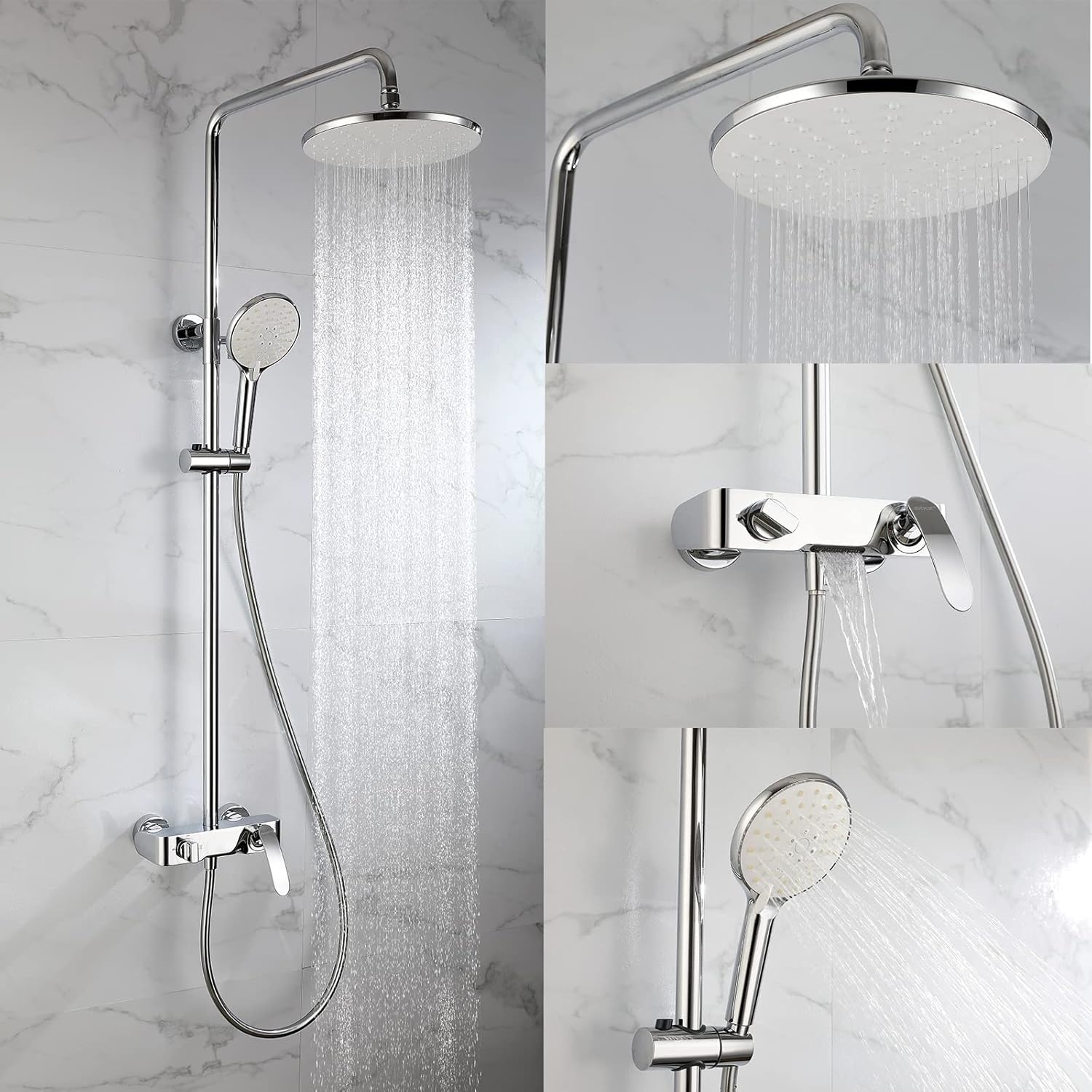 uhyOHF Round Shower Head 3-Mode Handheld System