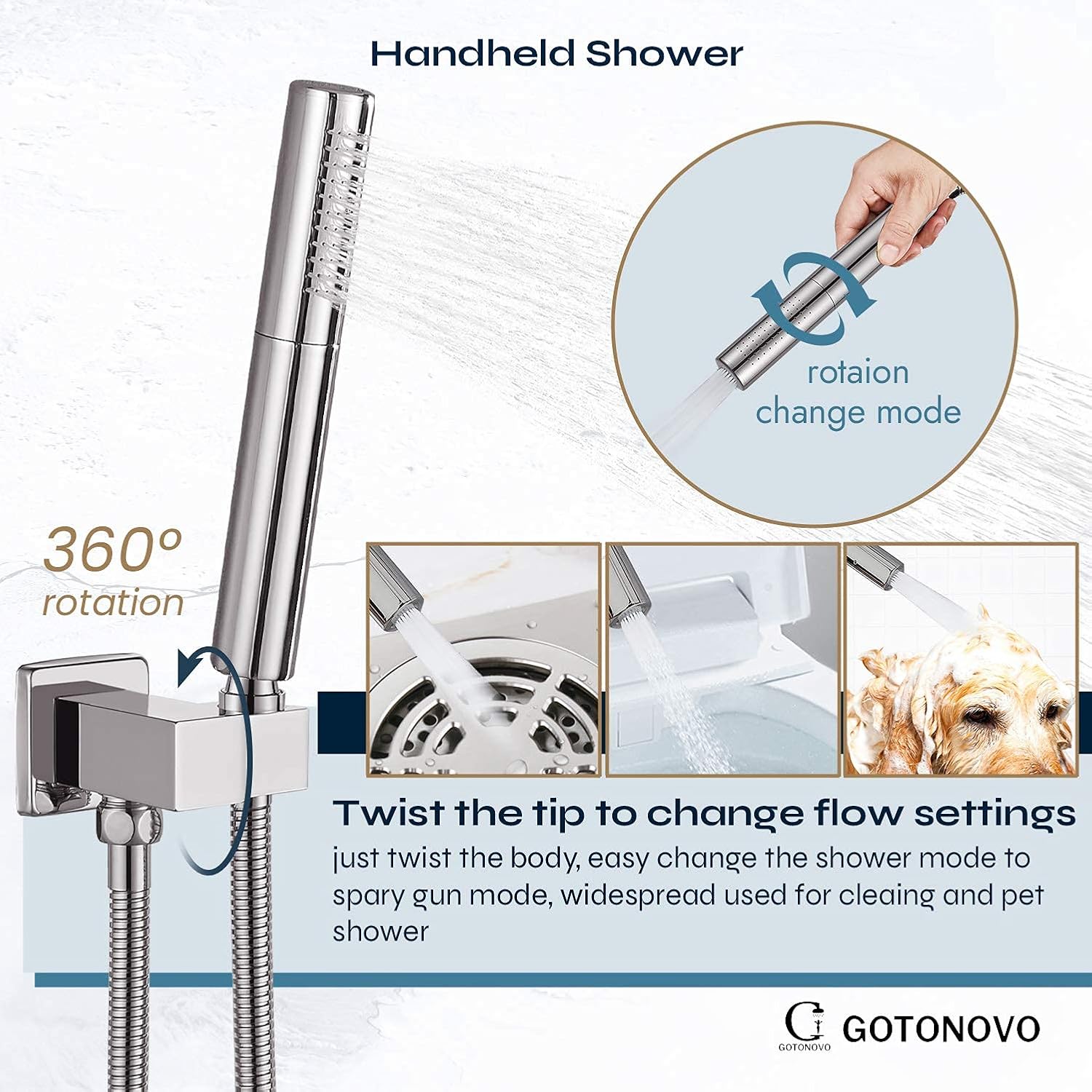 Gotonovo 12 Square Ceiling Mount Shower Faucet with 2-in-1 Handheld