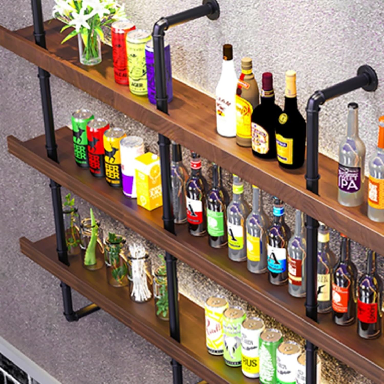Modern Wall Mounted Wine Rack with LED Lights