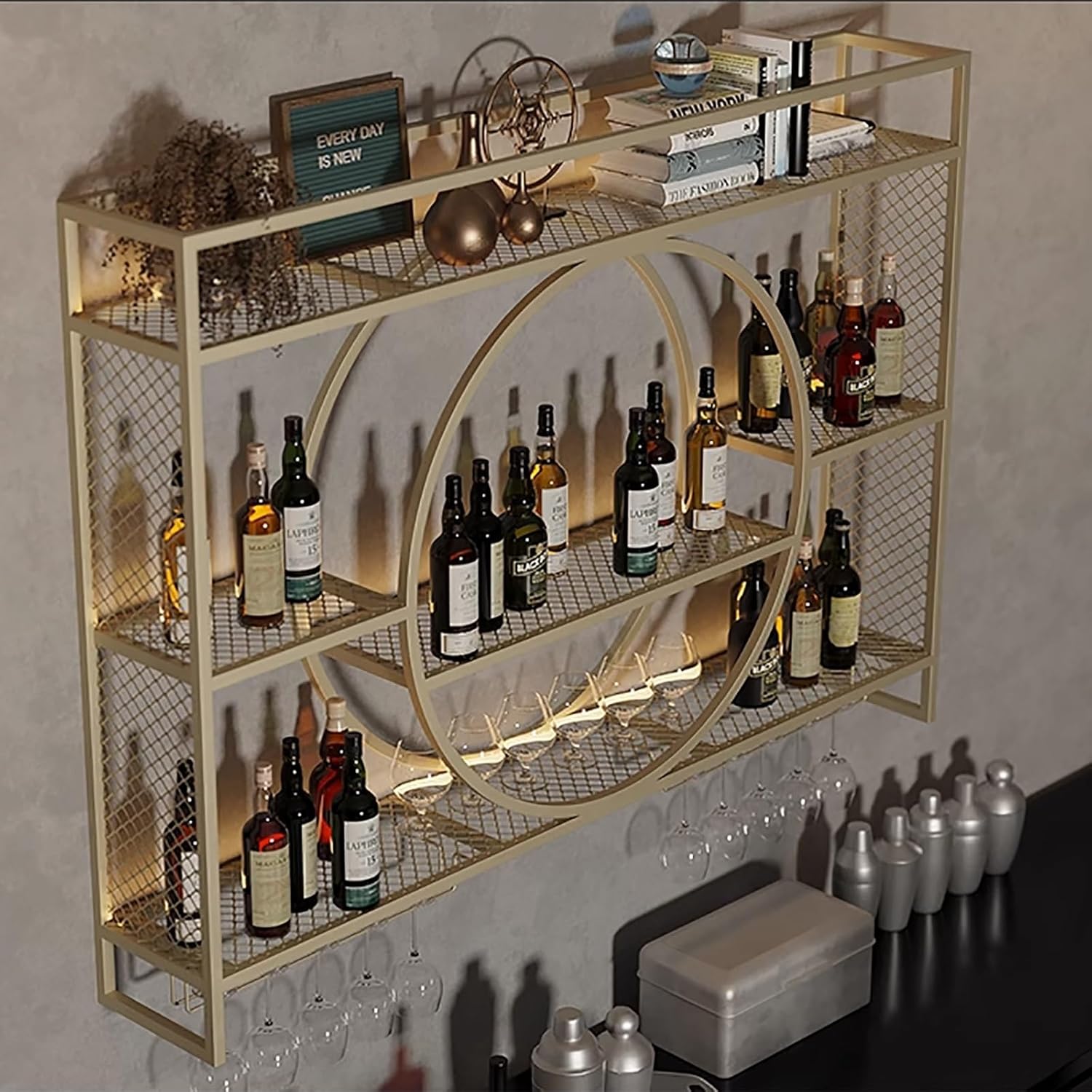 XONJEMU Wall-Mounted Wine Rack with Stemware Hanger