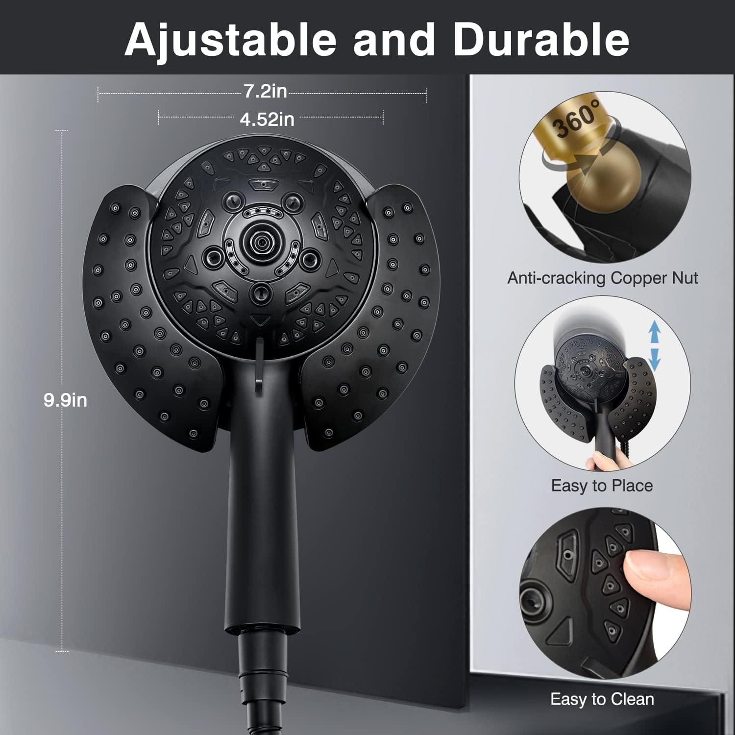 INAVAMZ 2-IN-1 Shower Head Combo with 60 Hose and 10 Settings