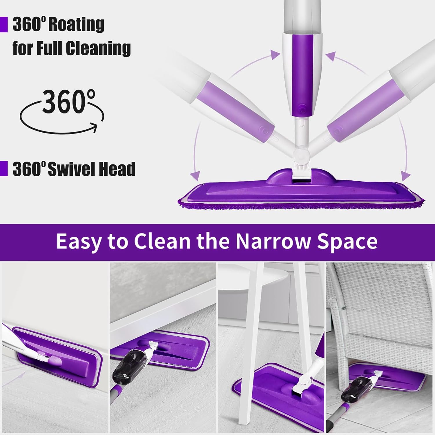 Panda Grip Spray Mop with Refillable Bottle and Microfiber Pads