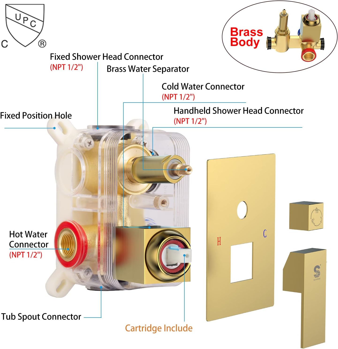 SR SUN RISE 12 Inch All Metal Square Shower System