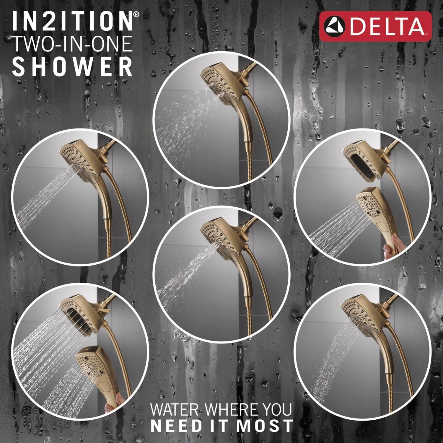 Delta 5-Spray In2ition Dual Shower Head with Handheld Magnetic Docking