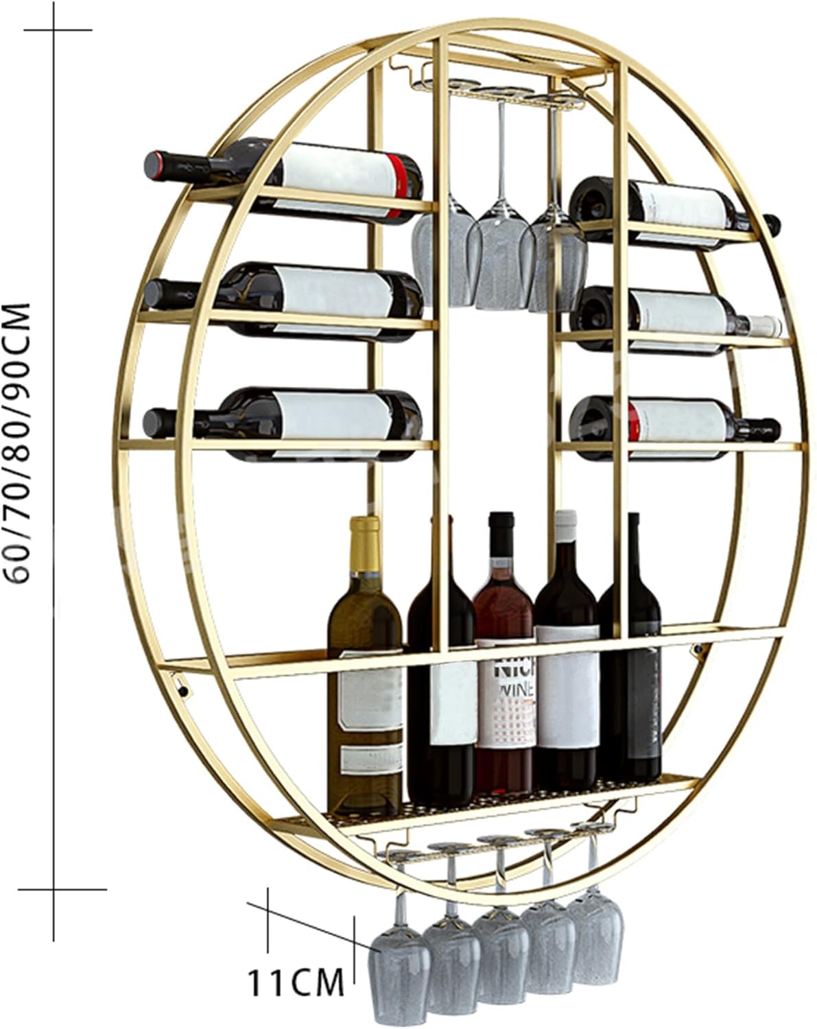 MeyeLo Wall-Mounted Round Wine Rack with Glass Holder 1