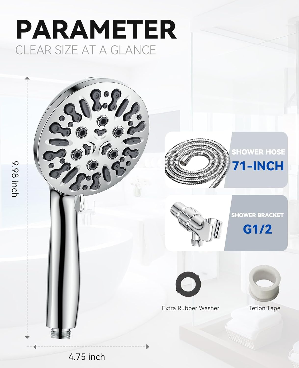 JDO High Pressure Handheld Shower Head with 9 Settings 1