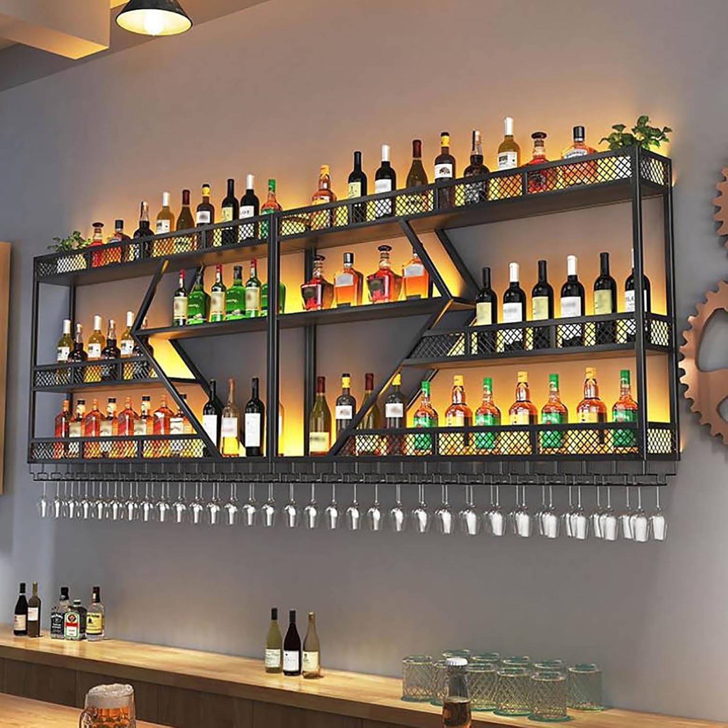 RAJYQODIS Wall-Mounted Wine Rack with Stemware Storage