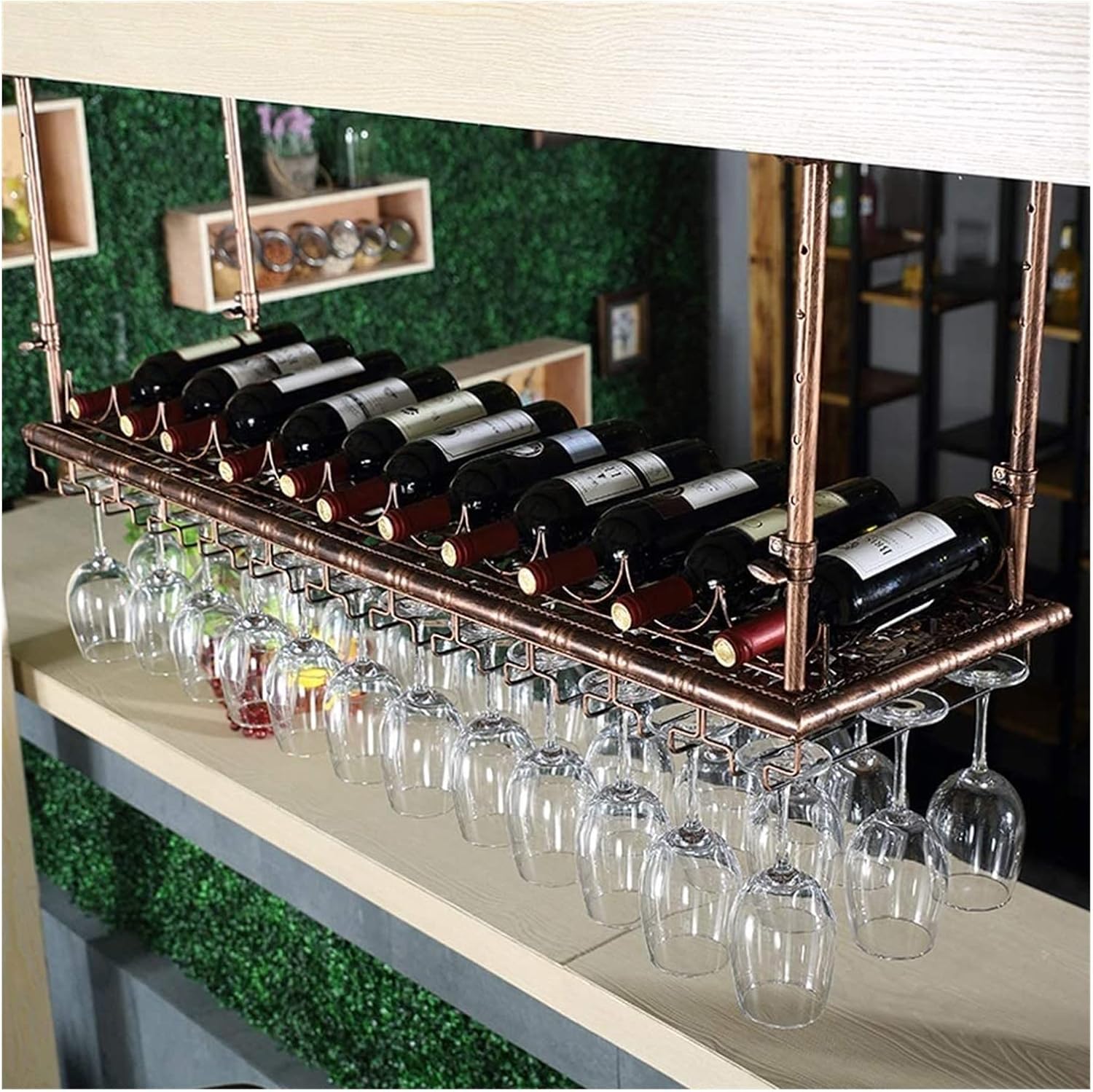 ALDEPO Adjustable Wine Rack with Hanging Rod - Rustic Bronze
