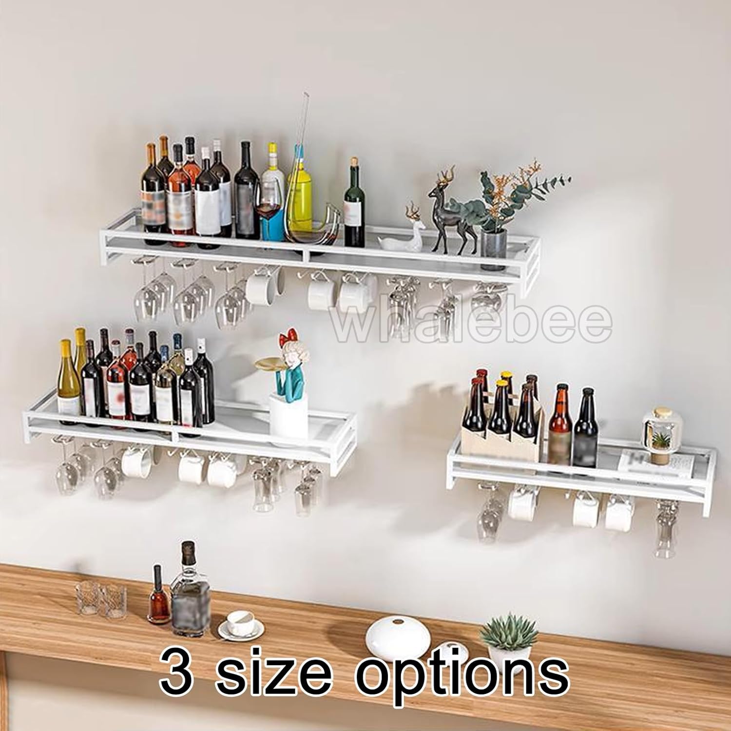Wall Mounted Wine Rack with 9 Rows of Hooks