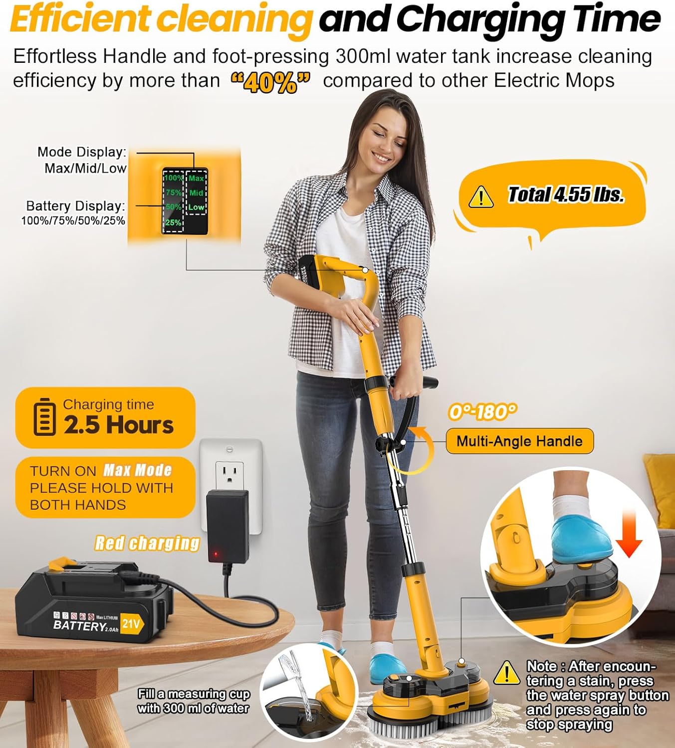 Qimedo 6000mAh Battery Electric Mop M1 with 800RPM