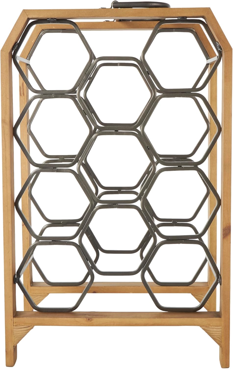 Deco 79 Industrial Wood Wine Rack with Gray Hex Holders