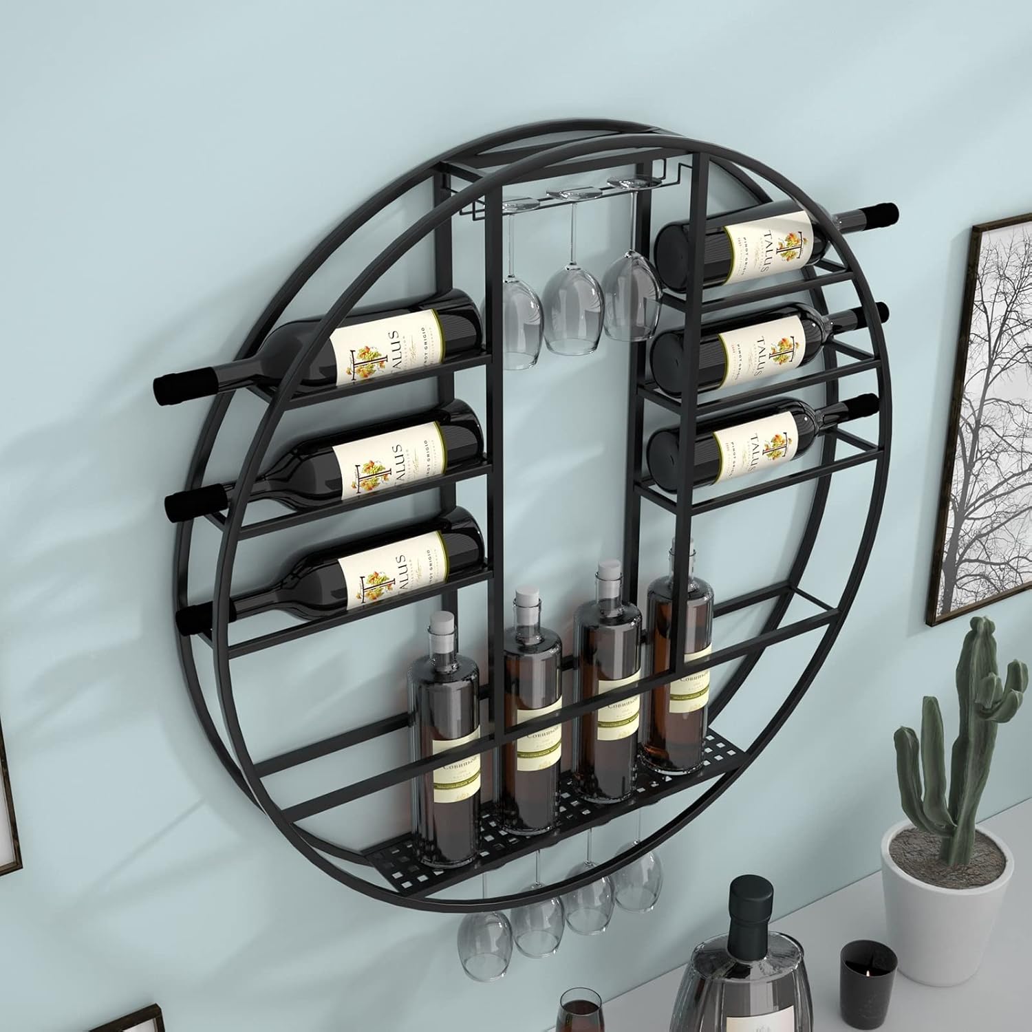 Pimex Wall-Mounted Wine Rack with Stemware Holder Black 80x11x80cm