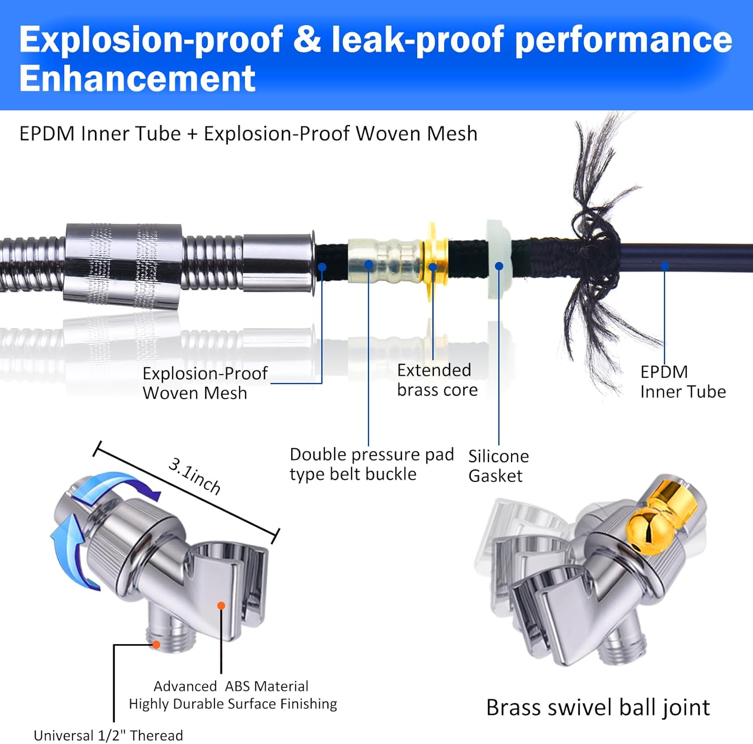 High Pressure Turbo Fan Shower Head with 79 Inch Hose and Bracket