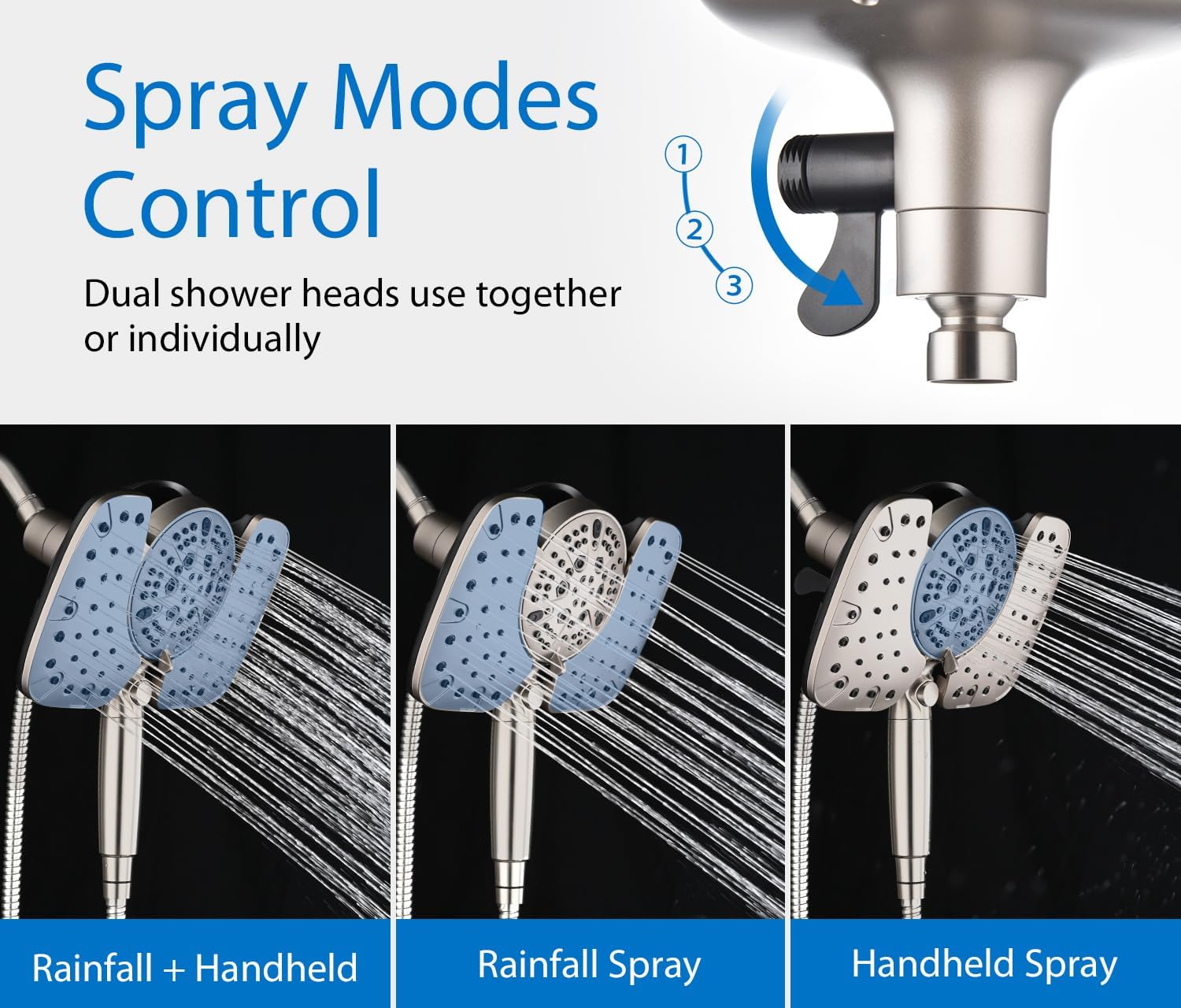 INAVAMZ 25GPM Nickel Shower Head with Handheld and 10 Spray Settings