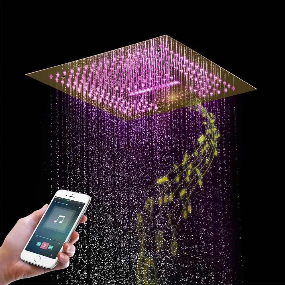 Bluetooth Music Shower Faucet Set with LED Light and 3-Speed Massage