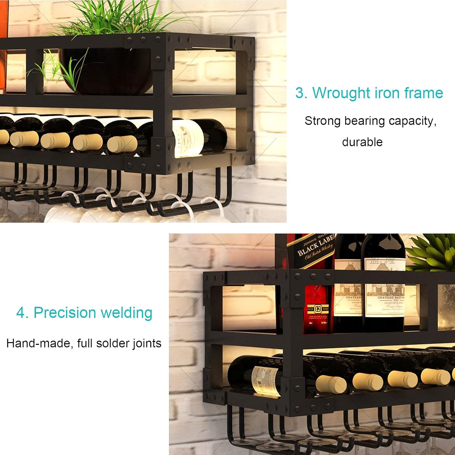 Wall-Mounted Wine Rack - Space-Saving Wrought Iron Holder