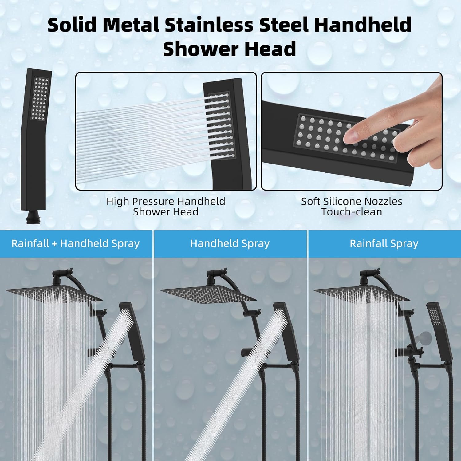 Hibbent All Metal 10x9 Rainfall Handheld Shower Combo