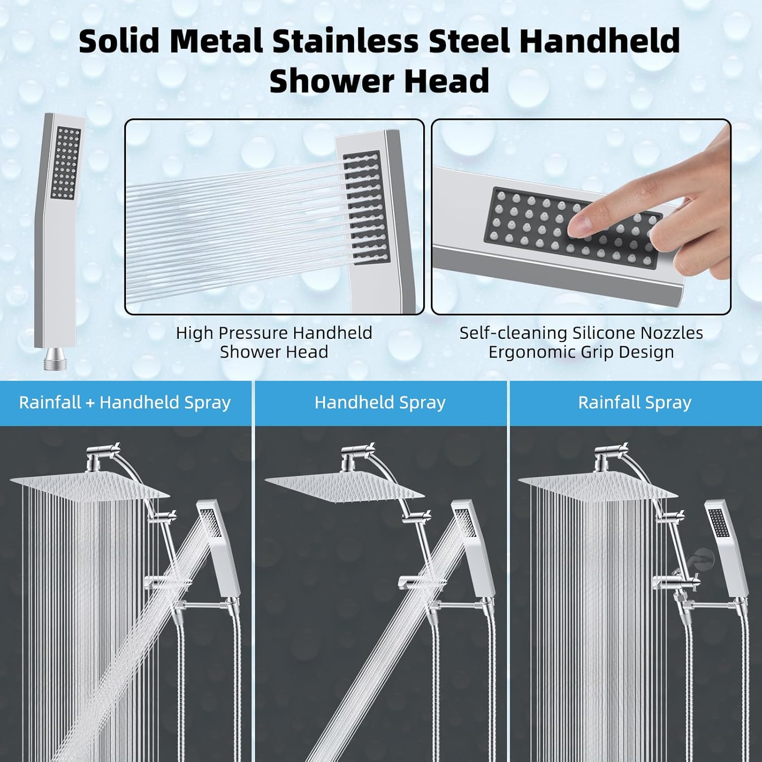 Hibbent All Metal Rainfall Handheld Shower Combo 1