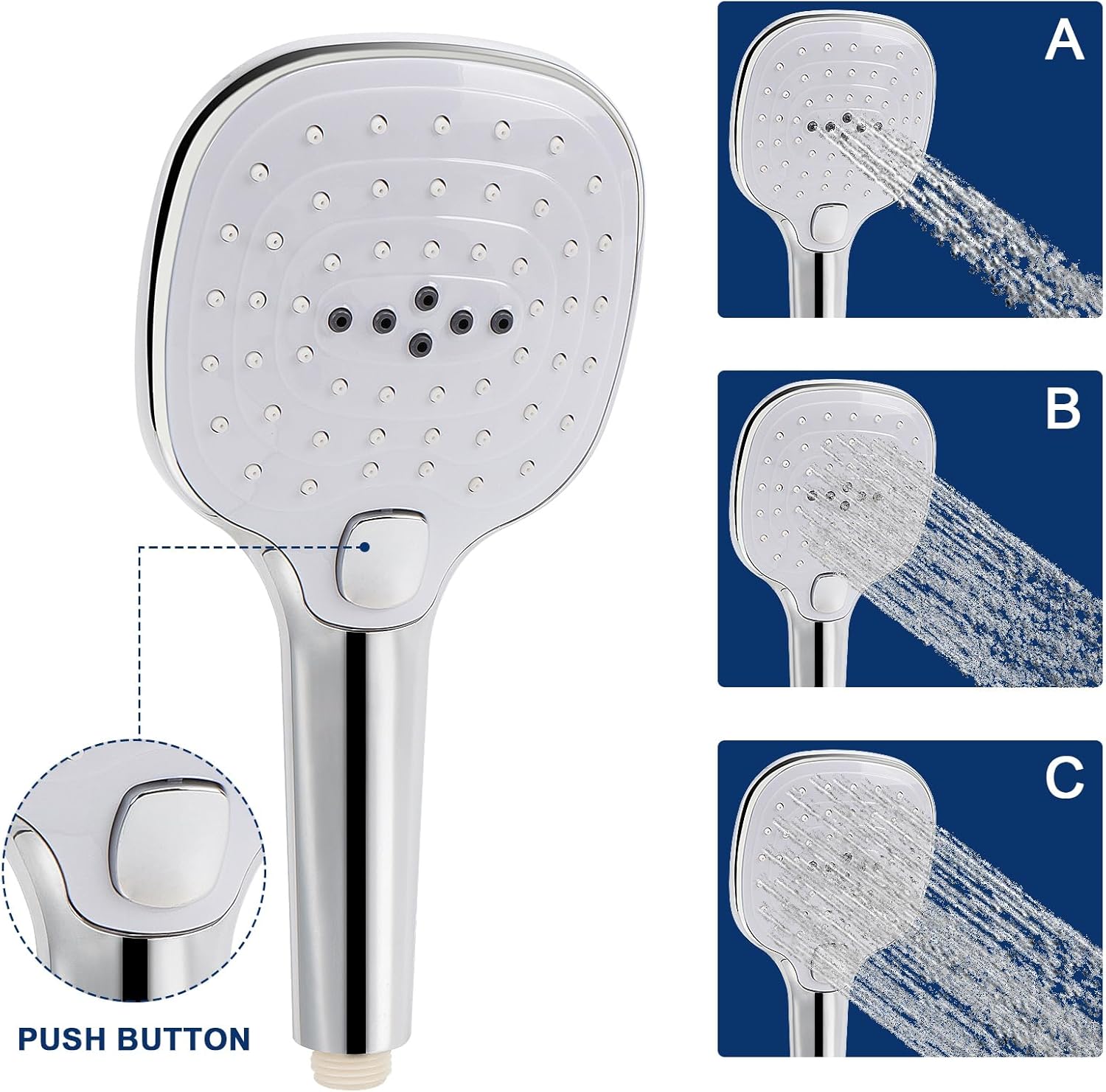 NearMoon Handheld Shower Head with 12 Inch Hose and 3 Spray Settings