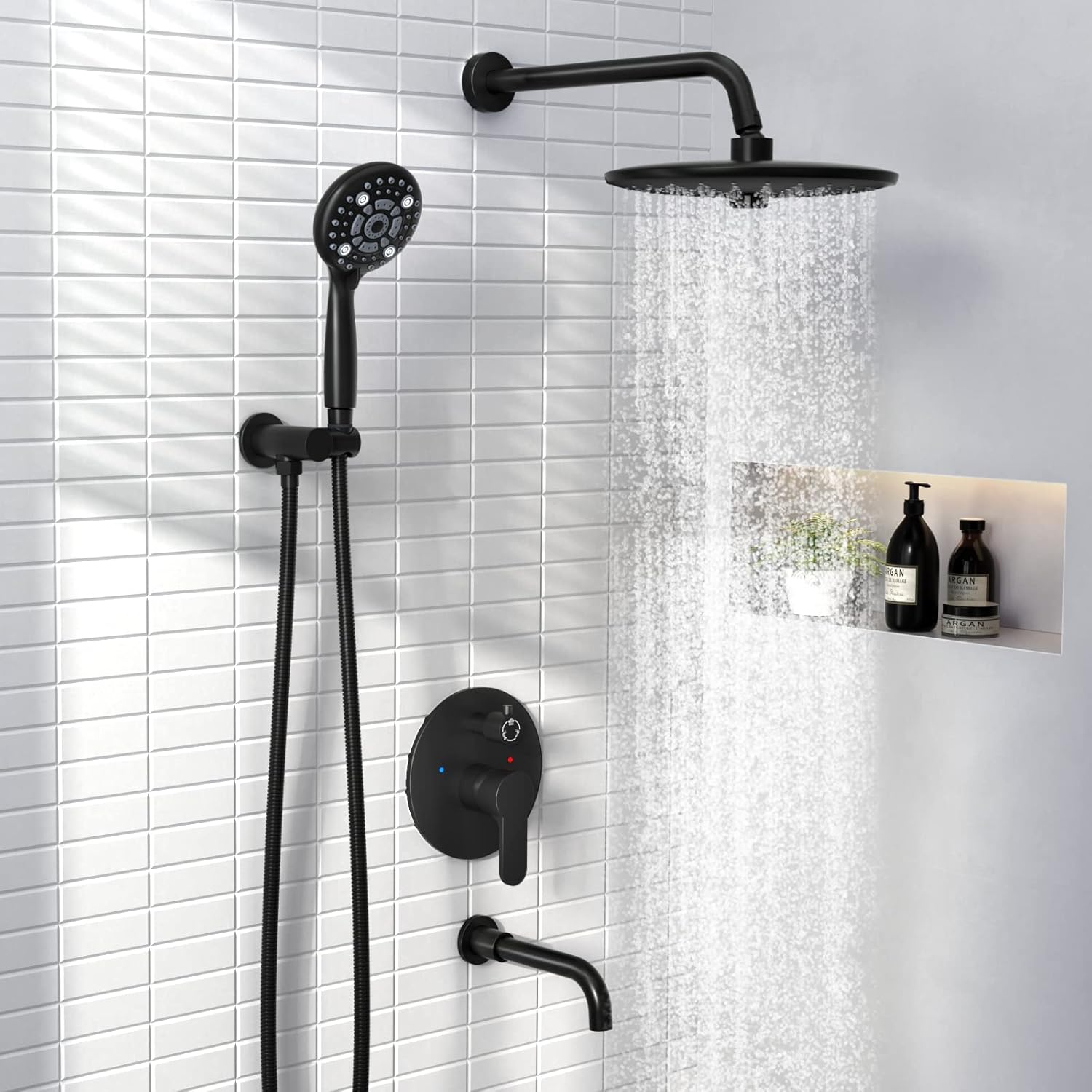 SR SUN RISE 10 Inches Matte Black Wall Mounted Shower System 1
