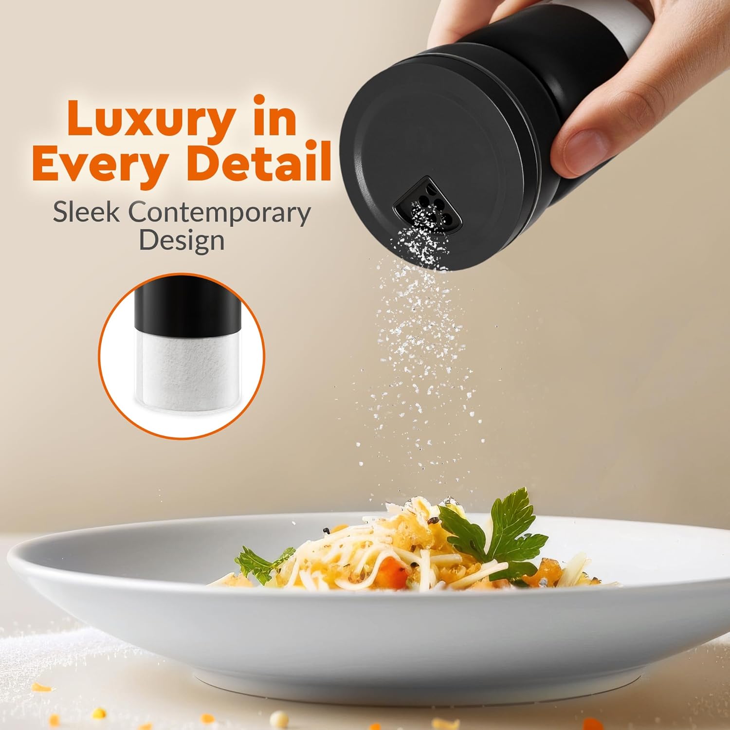HOME EC Salt Pepper Shaker Set with Adjustable Pour Holes - Black Design