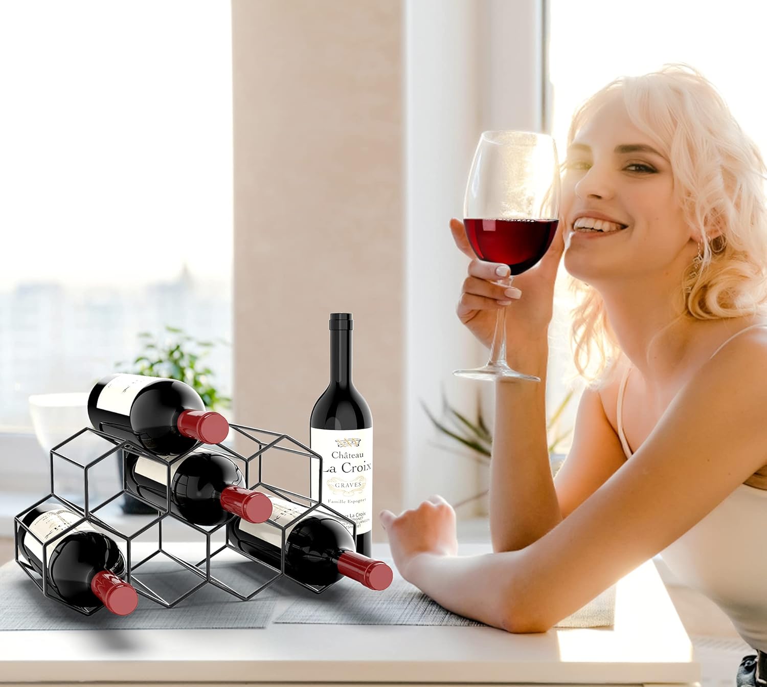 Handisen 9 Bottle Freestanding Wine Rack - Black Metal