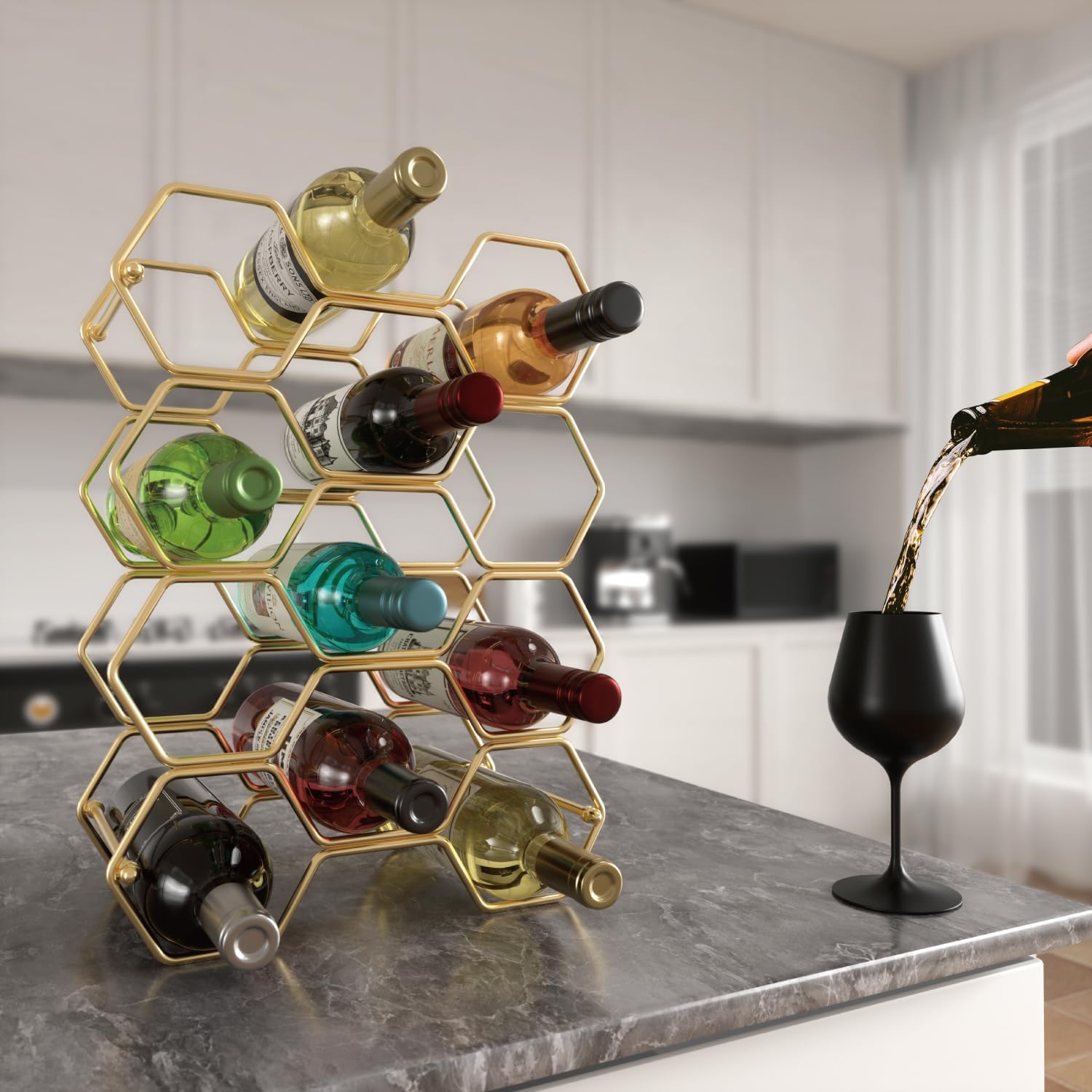 Buruis 14-Bottle Wine Rack with 3 Extra Slots Gold