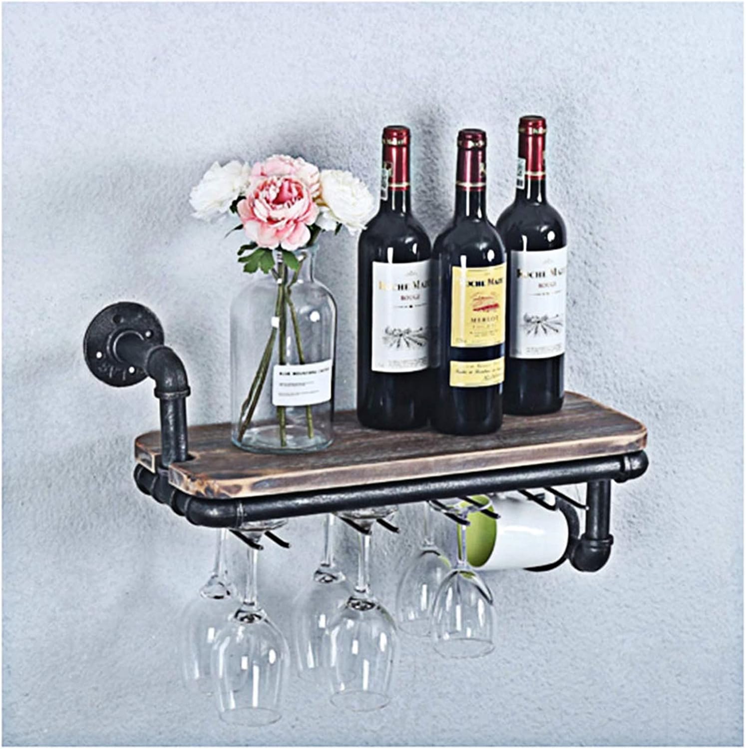 CGF- Wall-Mounted Wine Rack with 4 Glass Holders