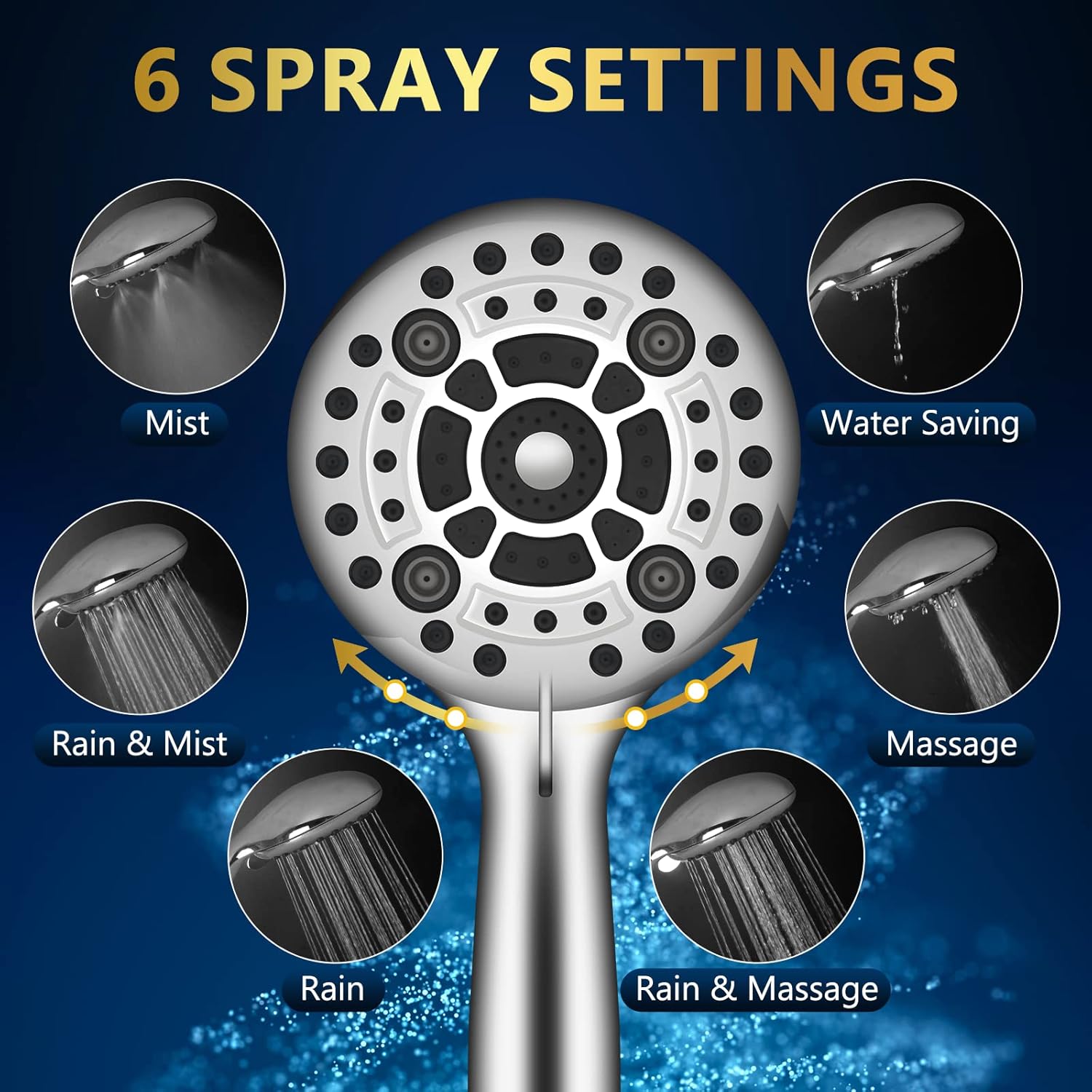 DAKINGS 6 Spray Modes High Pressure Handheld Showerhead Set