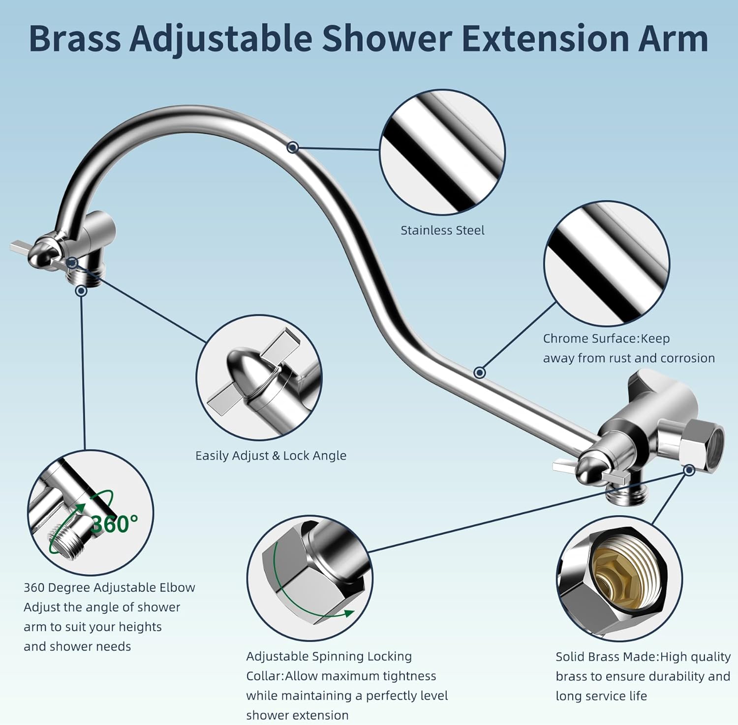 Hibbent All Metal Shower Head Combo with 7 Spray and 12 Arm
