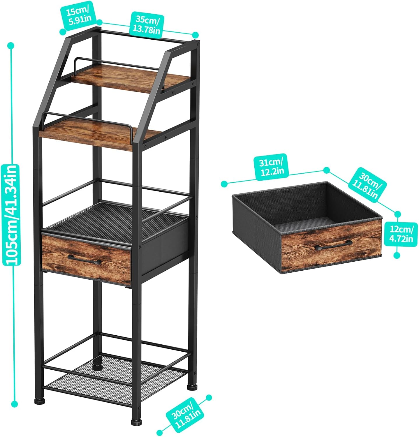 HapiRm 4-Tier Freestanding Wine Rack with Fabric Drawer