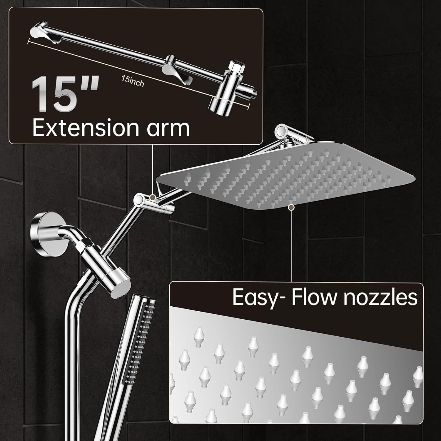 Veken 10 Inch All Metal Rain Shower Head with Handheld Spray Combo