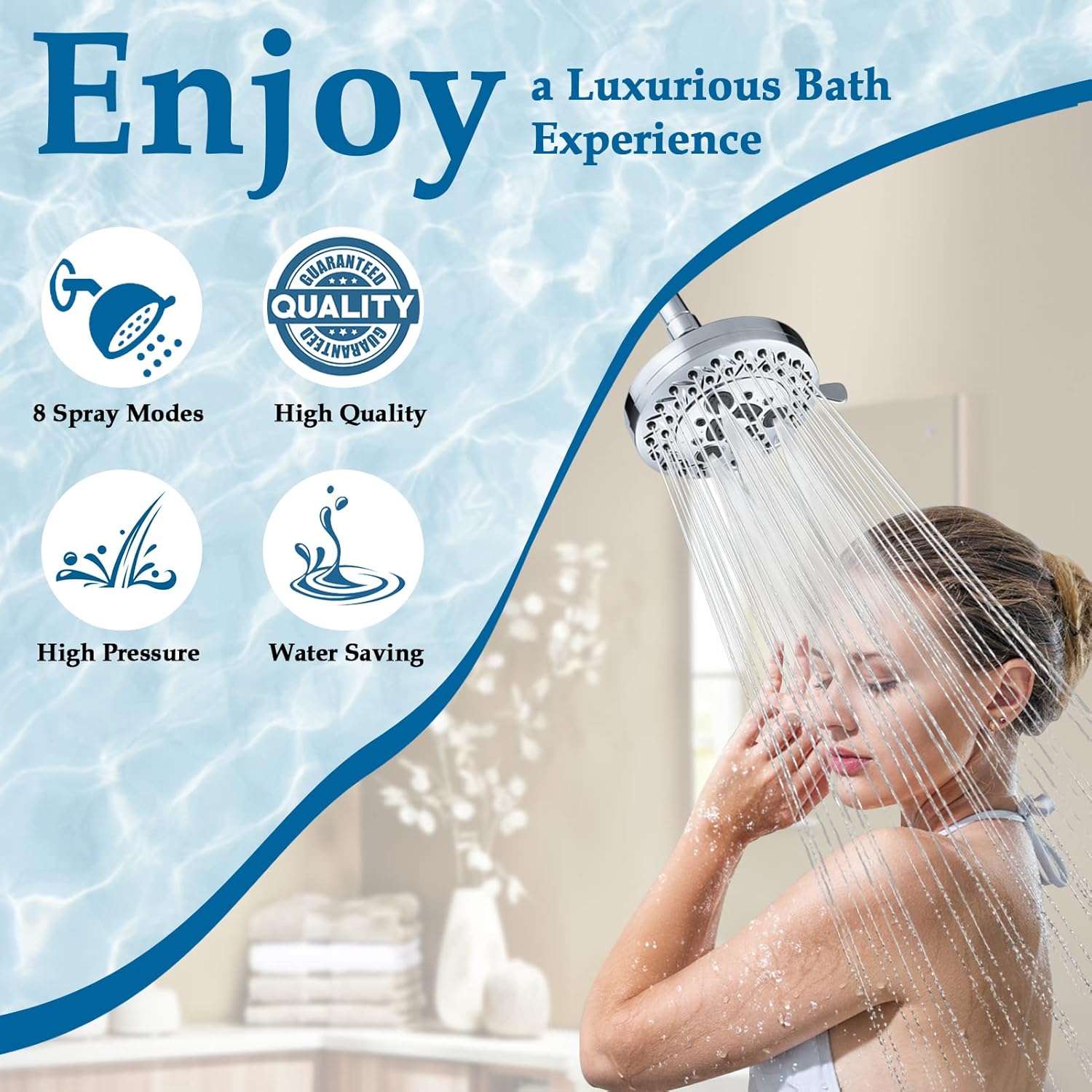 Aiscsc 8 Spray Modes Shower Head with 62 Nozzles