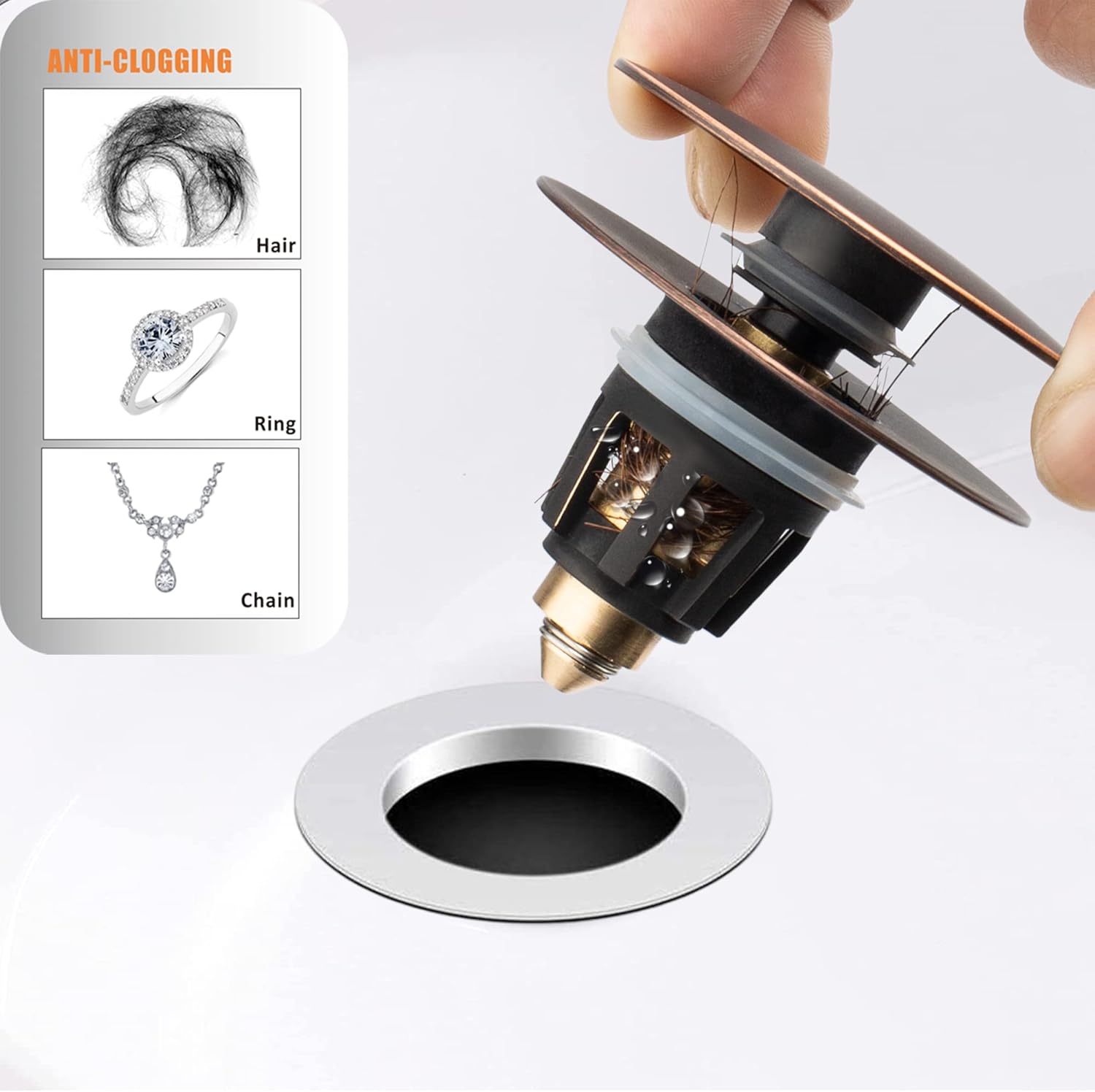 Artiwell Universal Bathroom Sink Drain Stopper Matt Black 1