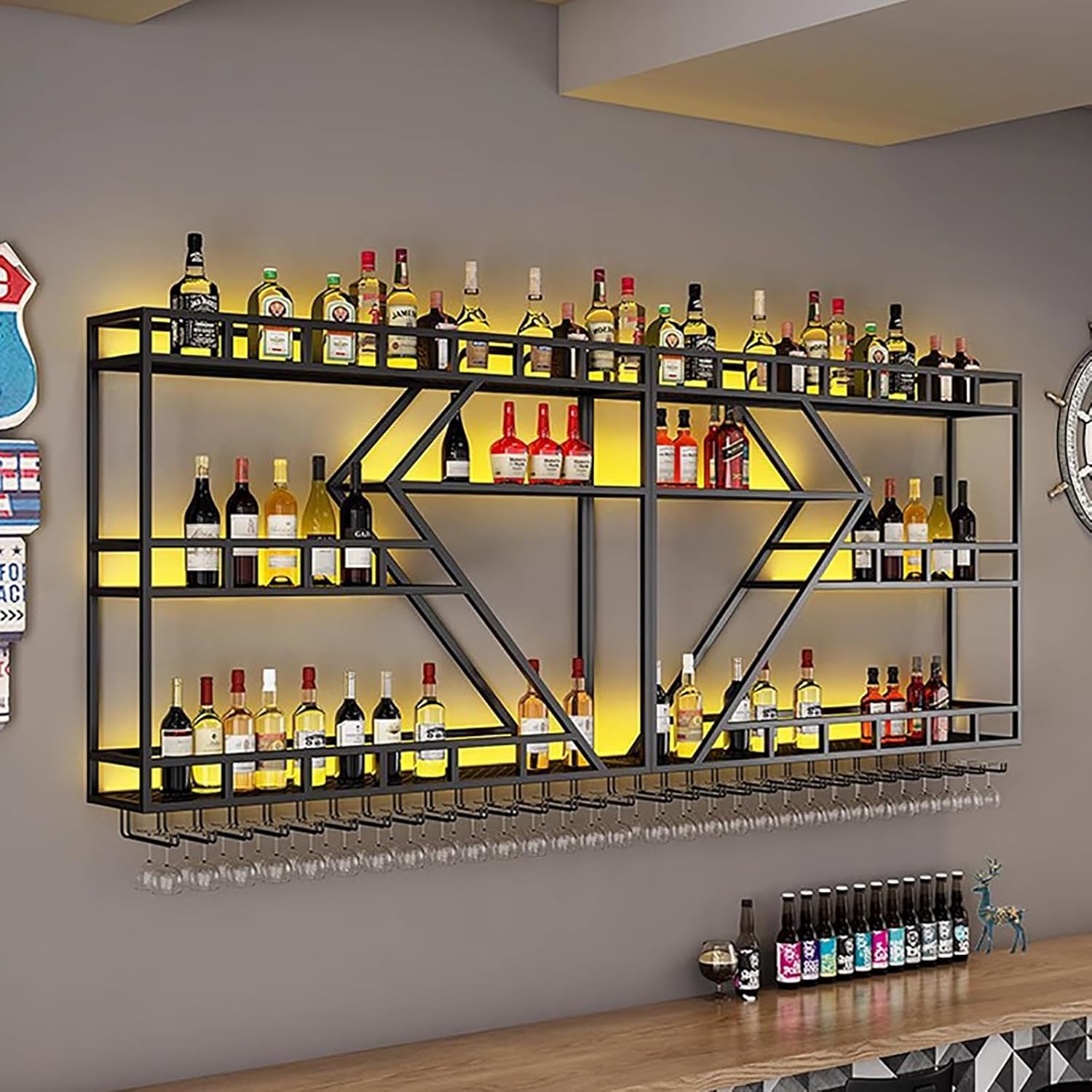 RAJYQODIS Wall-Mounted Wine Rack with Stemware Storage