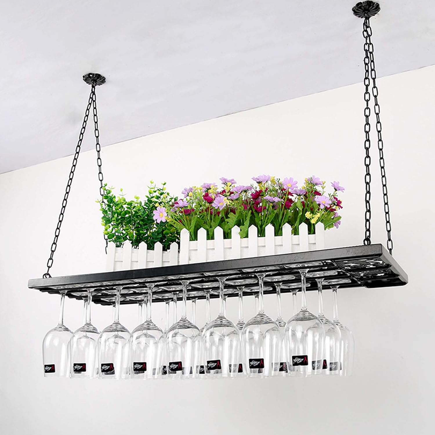 CGF Wall-Mounted Wine Rack with Chain Suspension Black