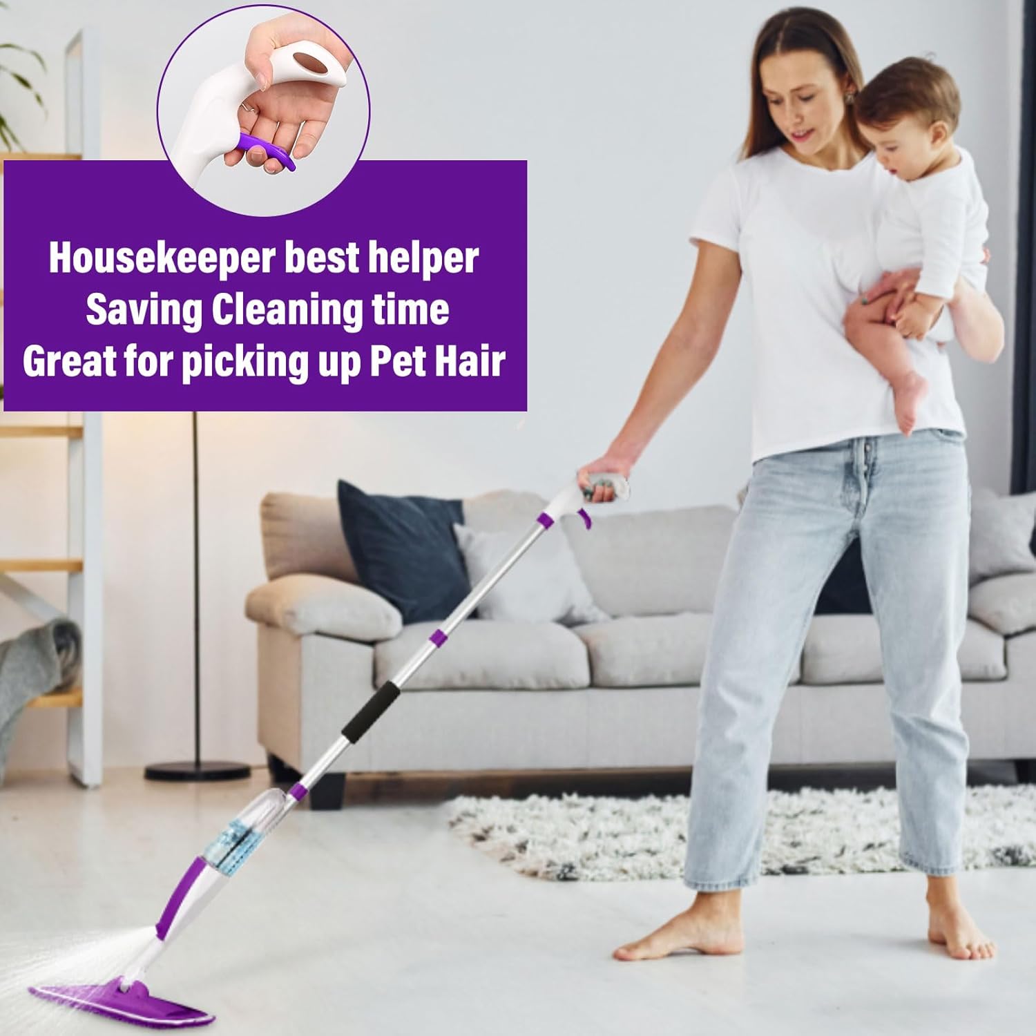 Panda Grip Spray Mop with Refillable Bottle and Microfiber Pads