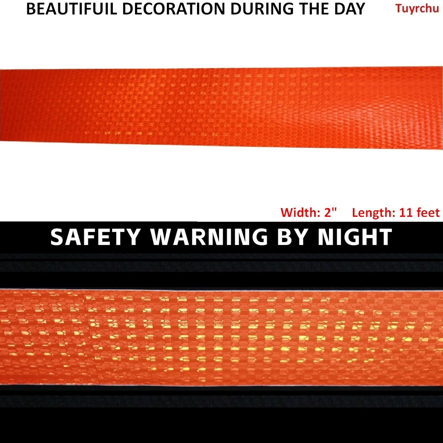 Orange Reflective Tape 2 x 11 Safety Adhesive Stickers