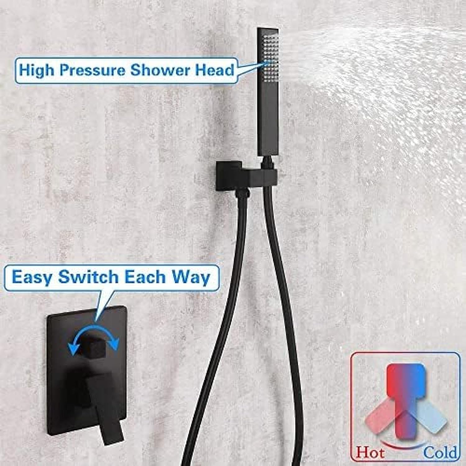 TECKI LED Rainfall Shower Faucet Combination Set with Handheld Sprayer Matte Black