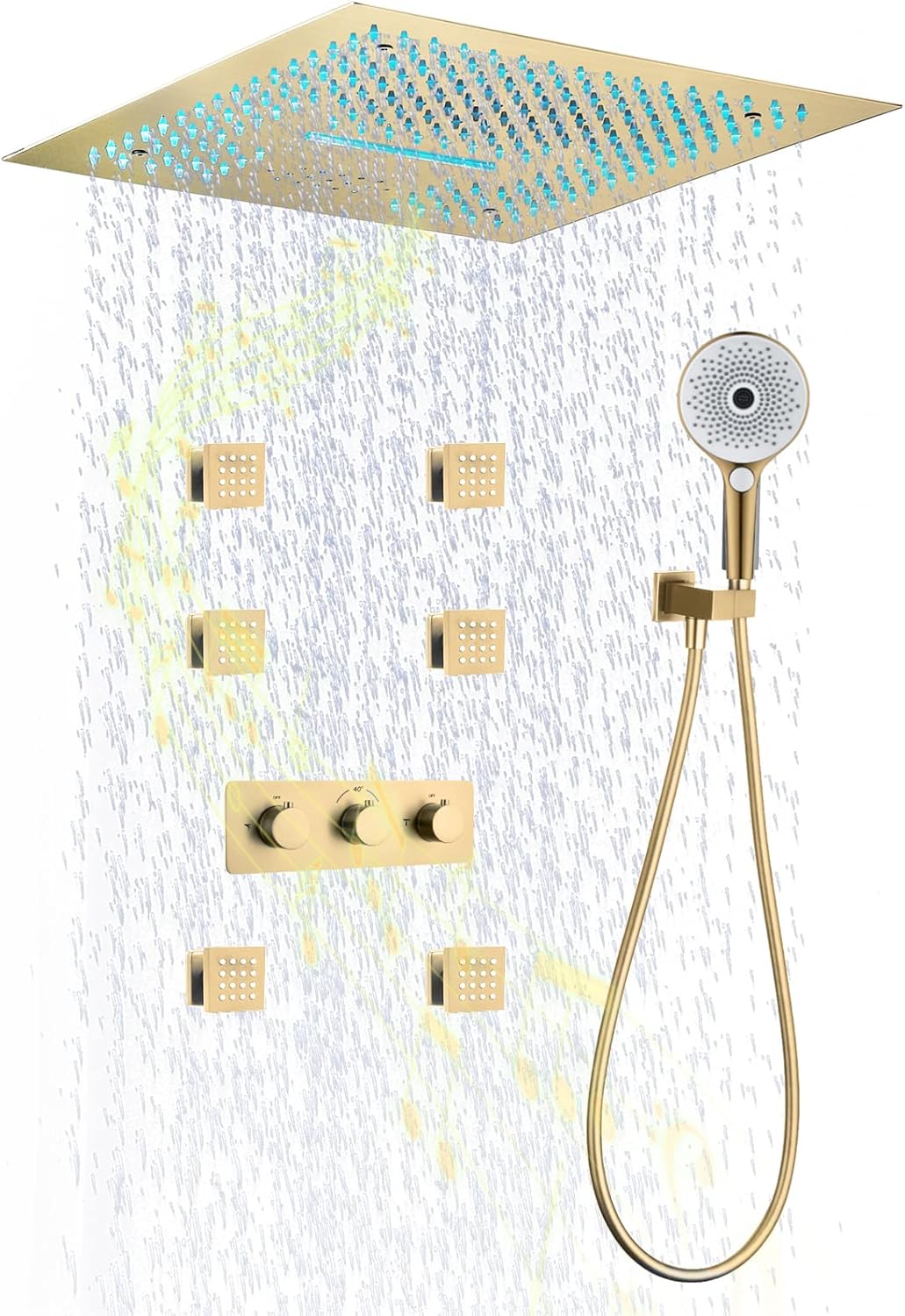 Bluetooth Music Shower Faucet Set with LED Light and 3-Speed Massage
