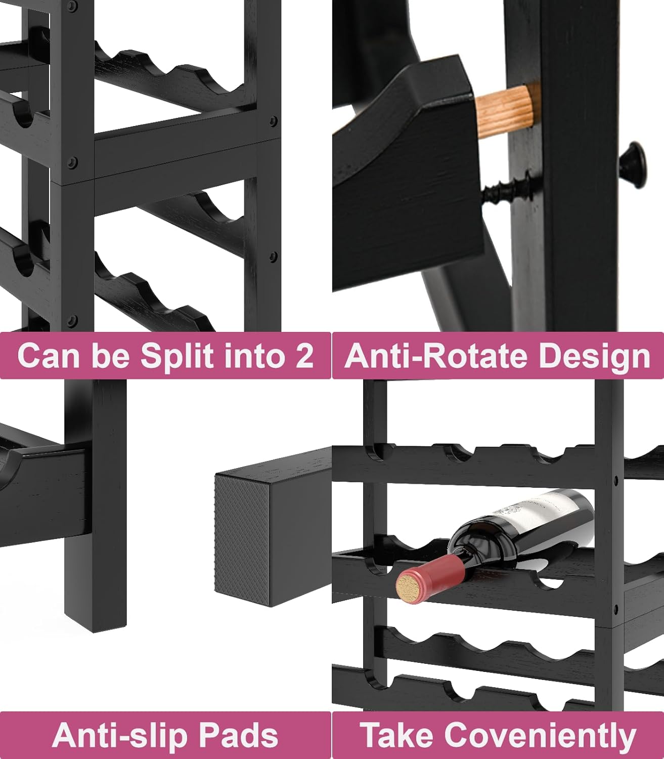 6 Tier Bamboo Wine Rack 24 Bottles Storage Display