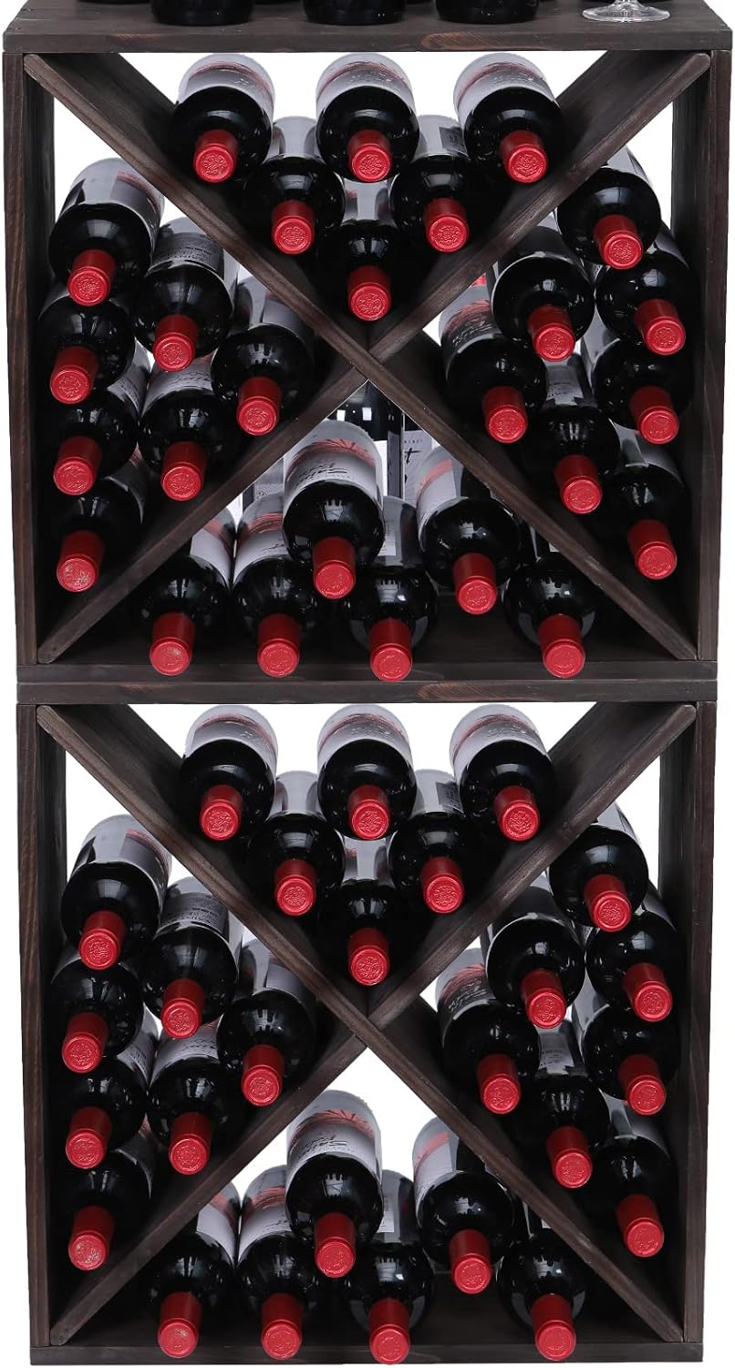 FDHUIJIA 48-Bottle Solid Wood Wine Rack Cube Rustic