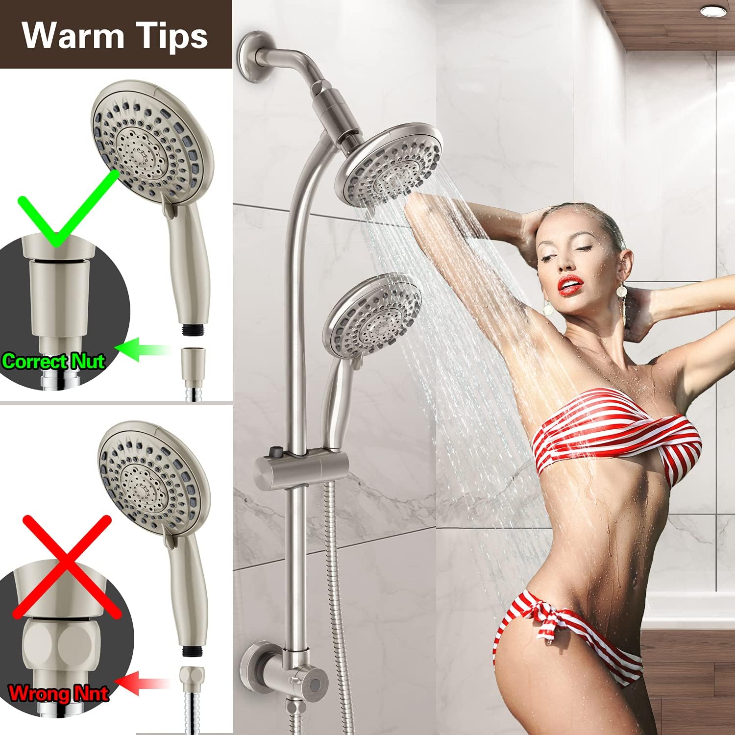 Handheld Showerhead Rain Combo with 275 Slide Bar 5ft Hose
