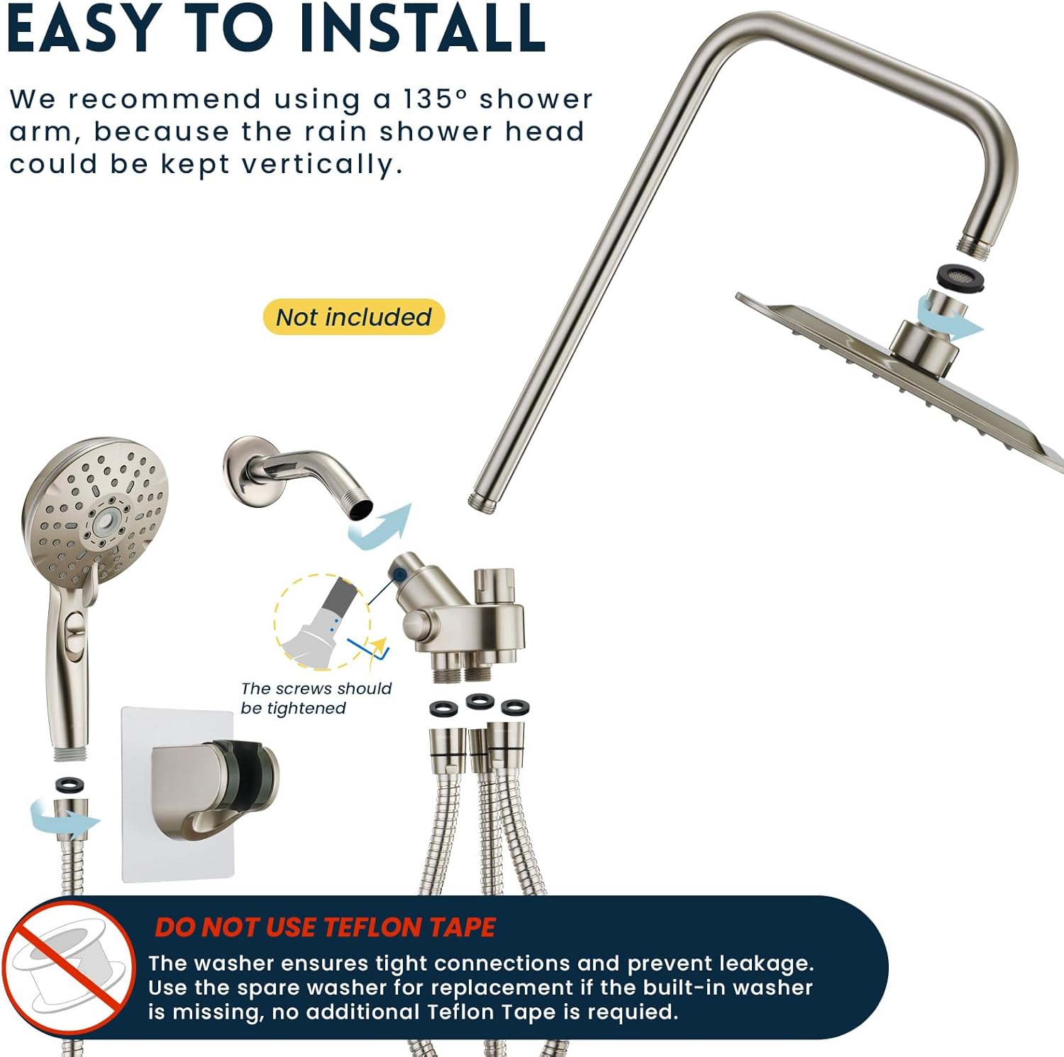Ryamen Dual Shower Head Combo with 6 Settings Adjustable Slide Bar